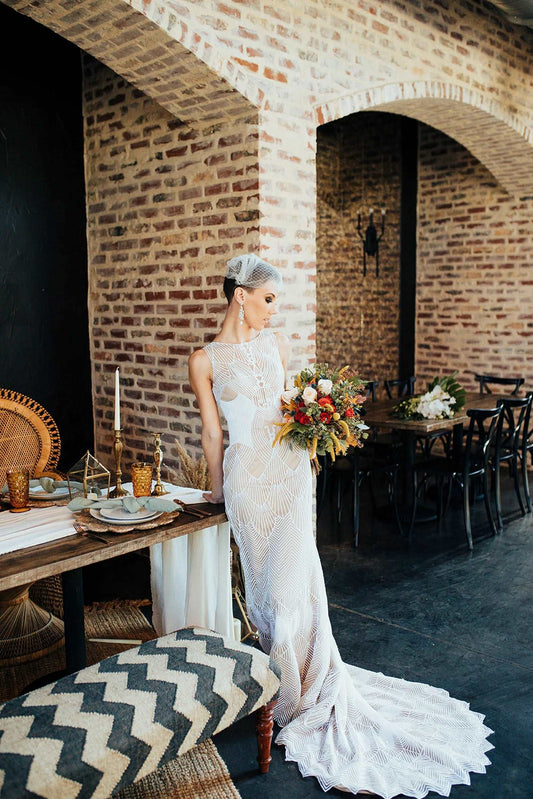 Art Deco Sequin Fit & Flare Wedding Dress Irene - A.Cherie Couture Shop