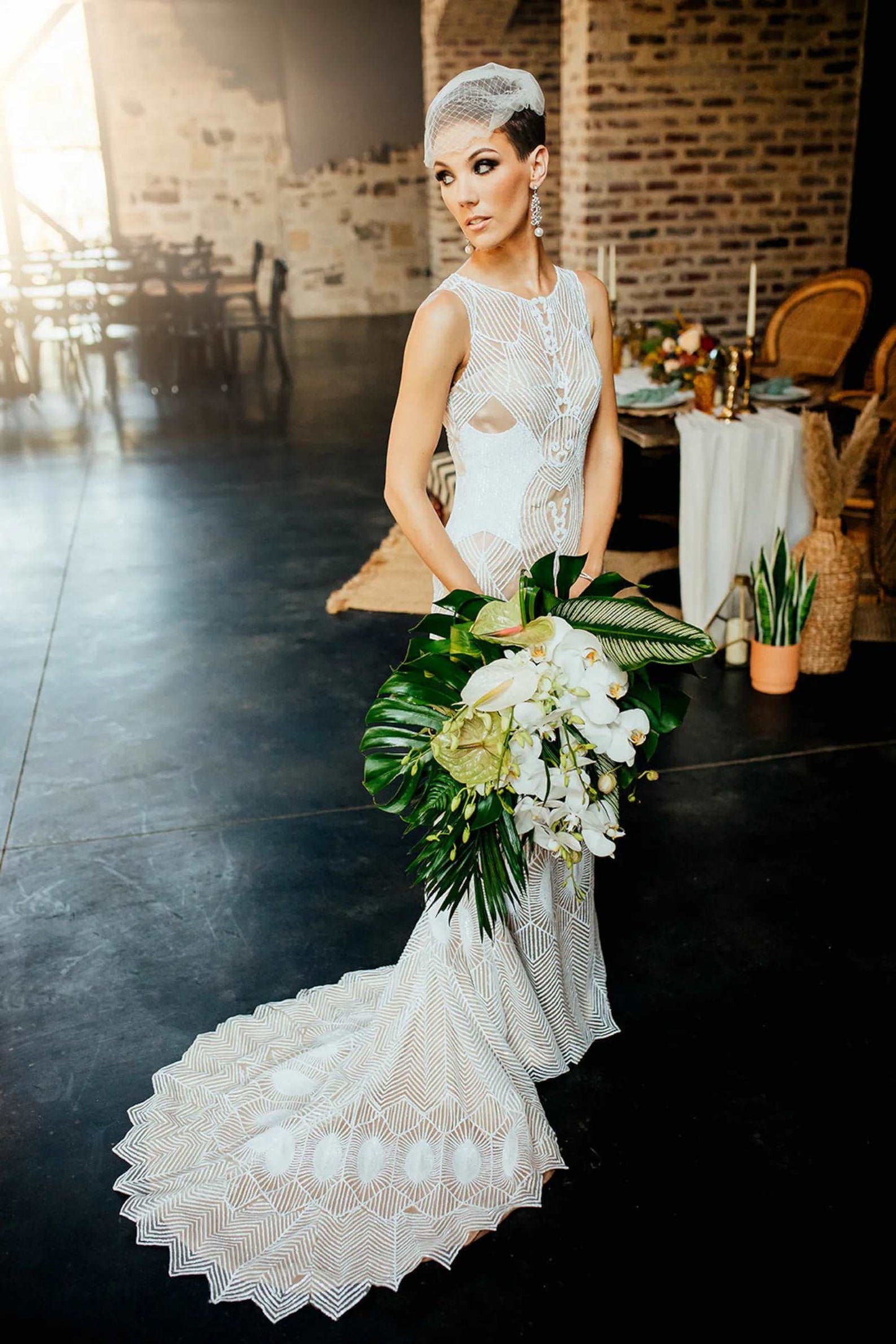 Art Deco Sequin Fit & Flare Wedding Dress Irene - A.Cherie Couture Shop