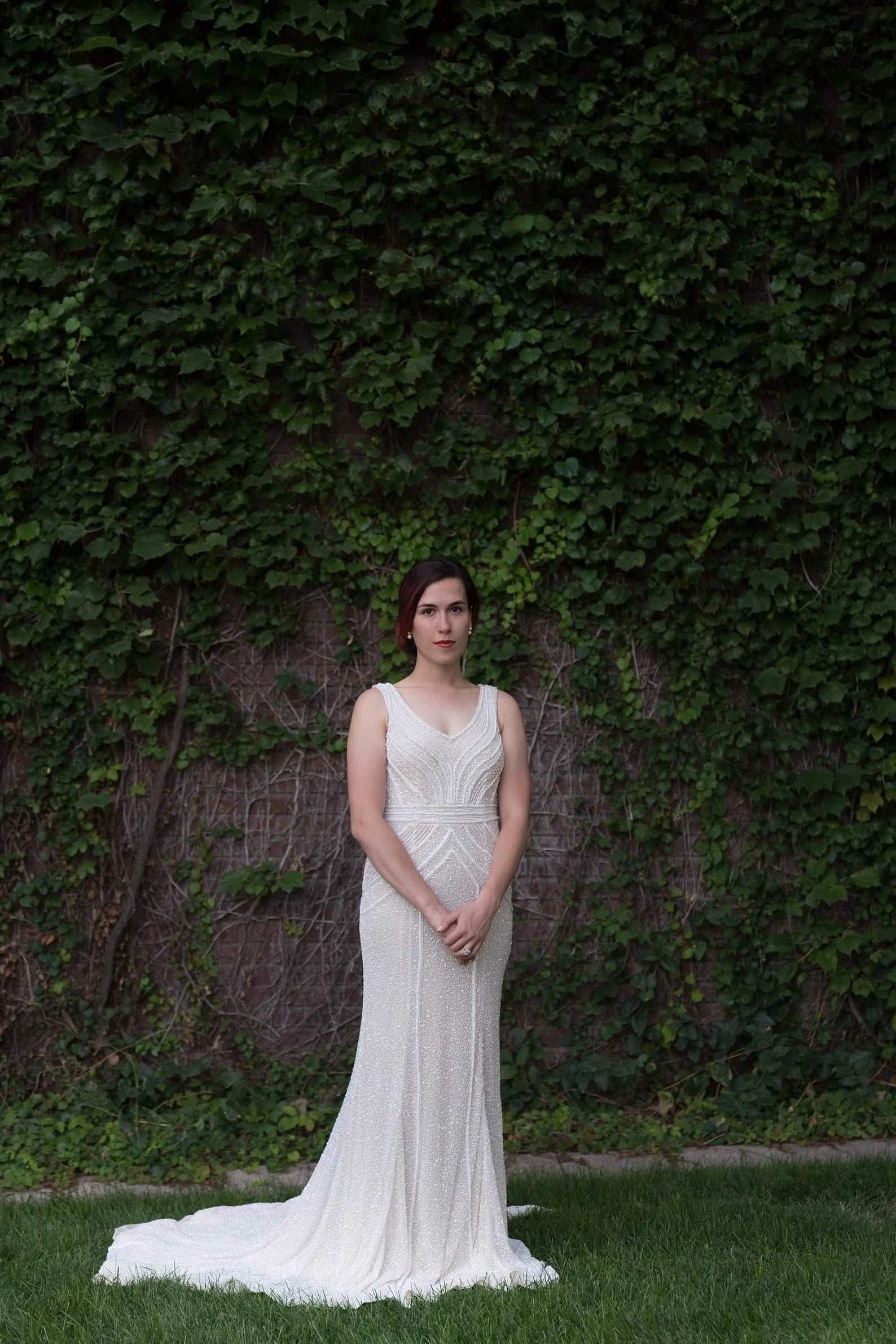 Made to Order Beaded Art Deco Fit & Flare Wedding Dress | Shop A.Cherie Light Ivory / US24 Made to Order Beaded Art Deco Fit & Flare Wedding Dress | Shop A.Cherie Light Ivory / US24