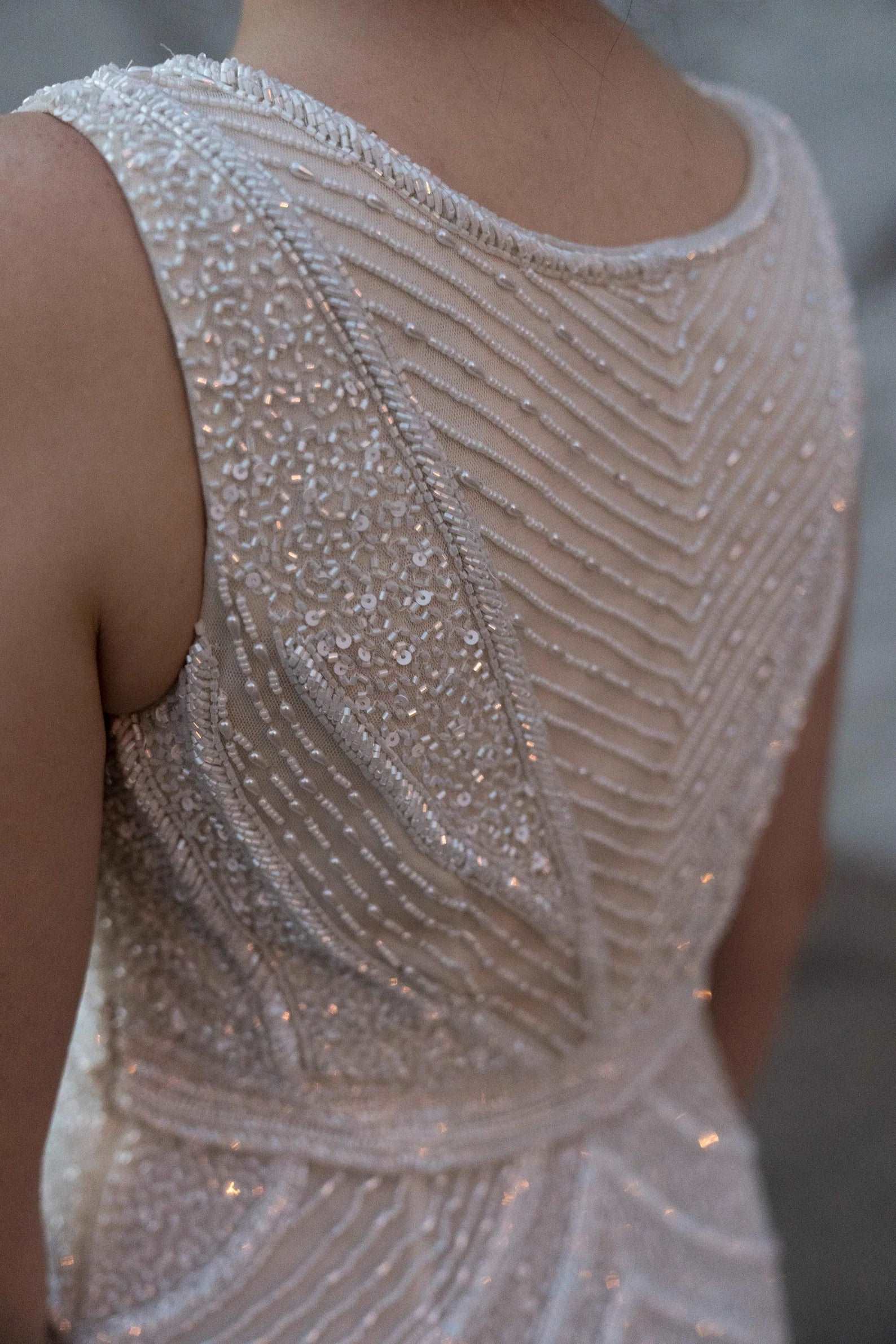 Beaded Art Deco Style Fit & Flare Wedding Dress Gabby - A.Cherie Couture Shop