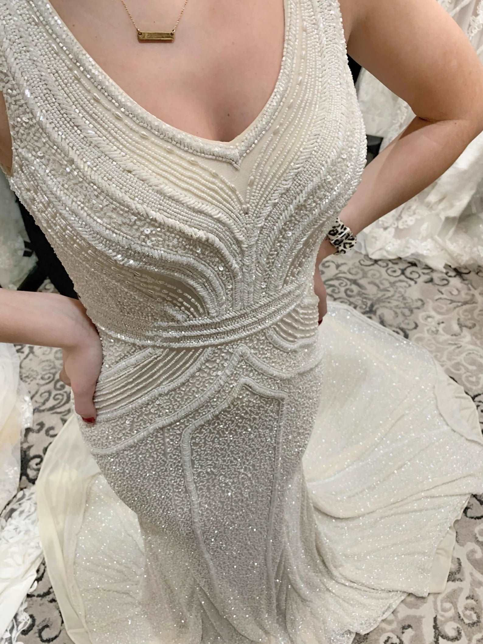 Beaded Art Deco Style Fit & Flare Wedding Dress Gabby - A.Cherie Couture Shop