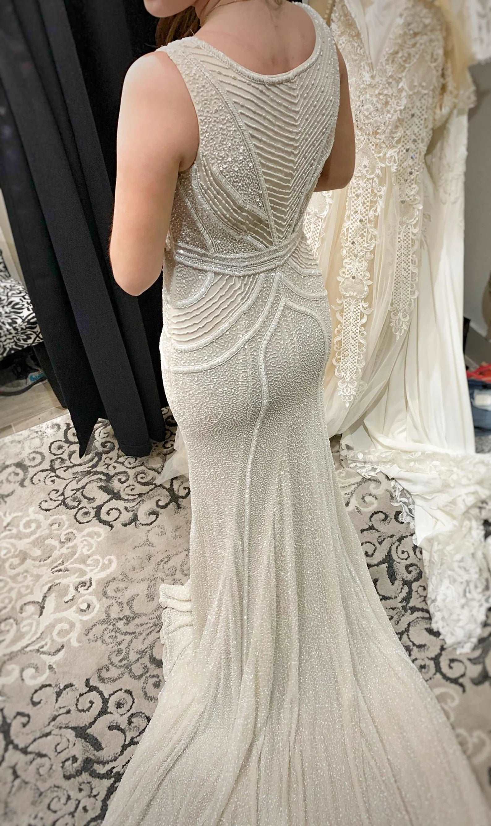 Beaded Art Deco Style Fit & Flare Wedding Dress Gabby - A.Cherie Couture Shop