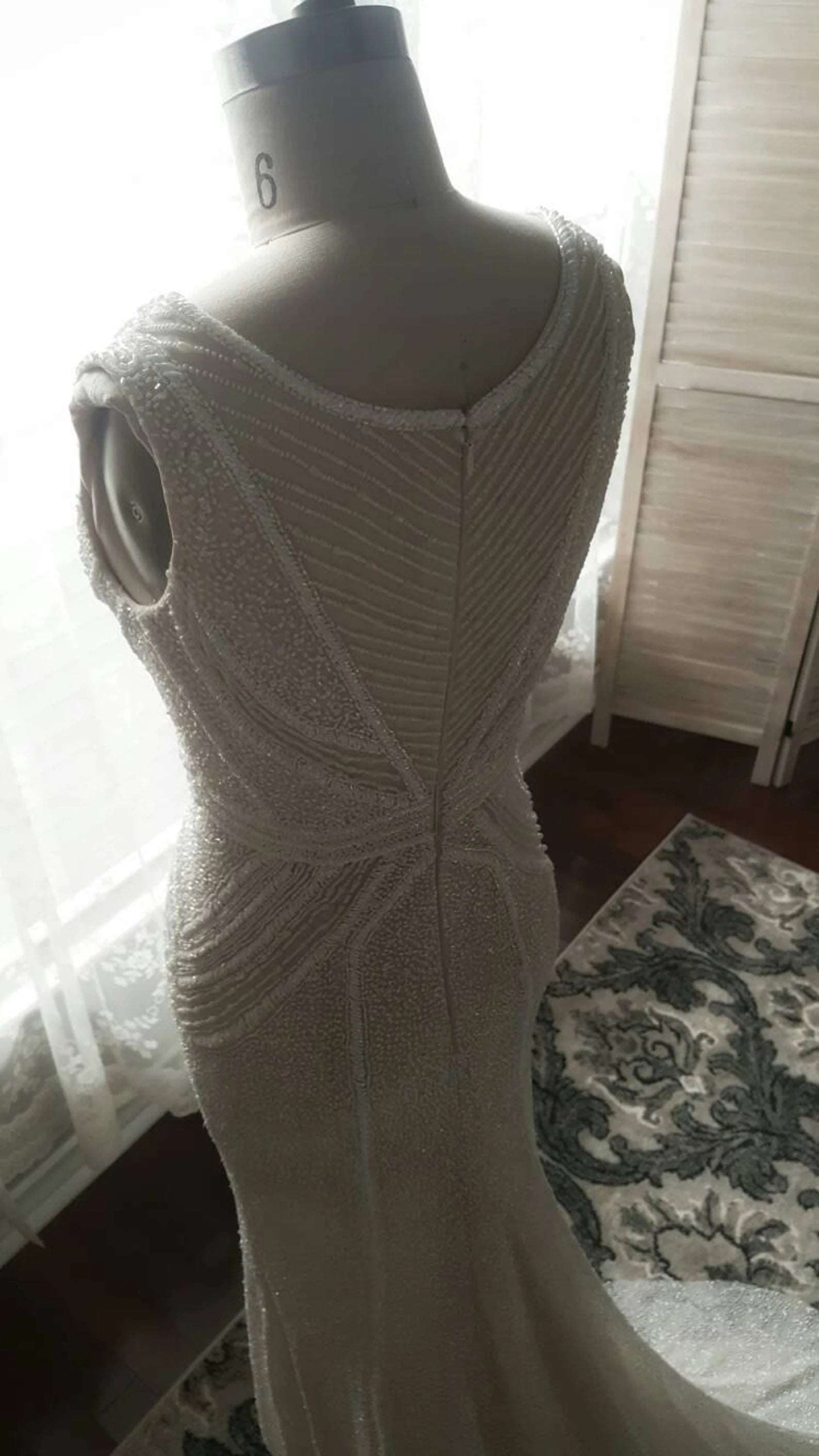 Beaded Art Deco Style Fit & Flare Wedding Dress Gabby - A.Cherie Couture Shop