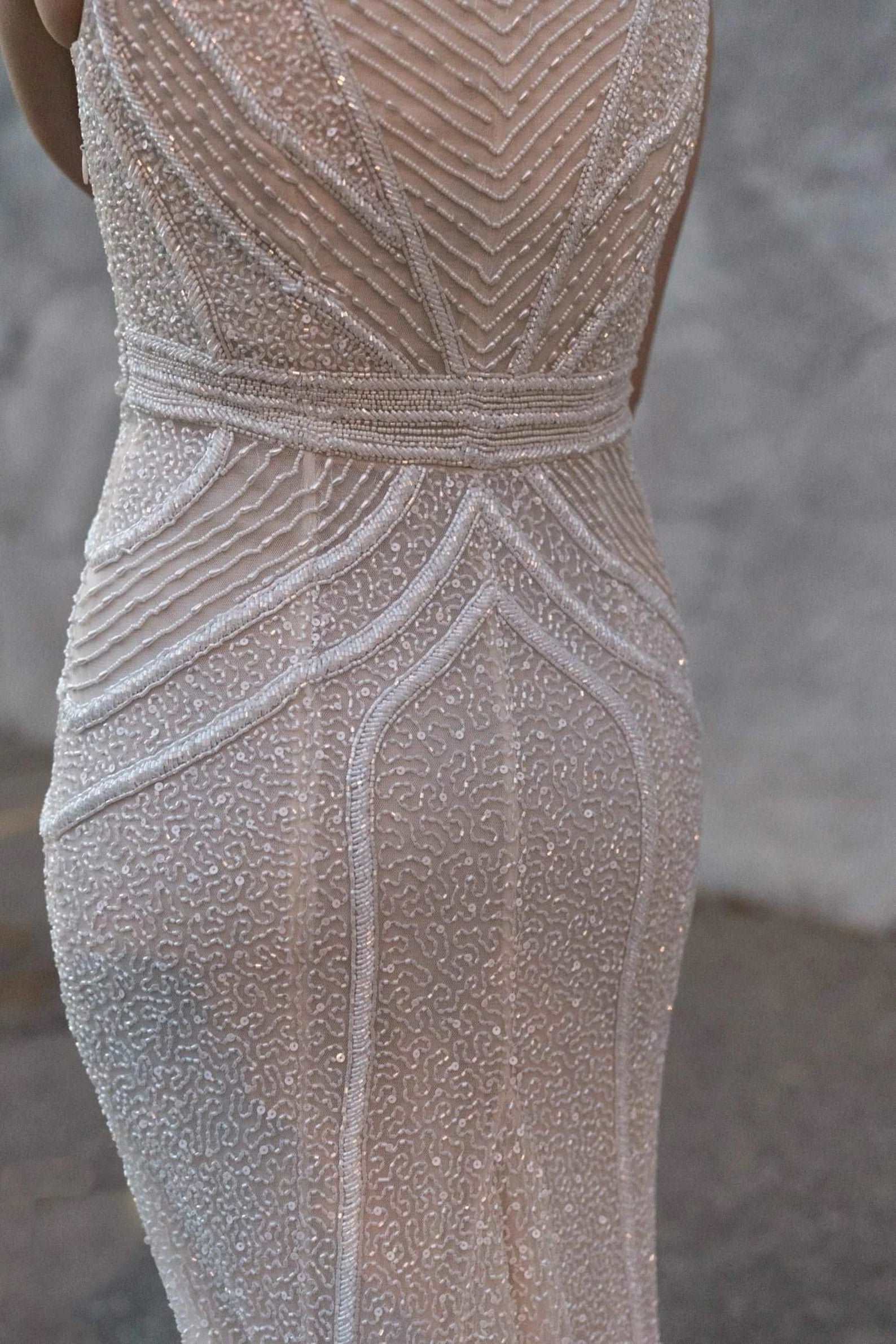 Beaded Art Deco Style Fit & Flare Wedding Dress Gabby - A.Cherie Couture Shop