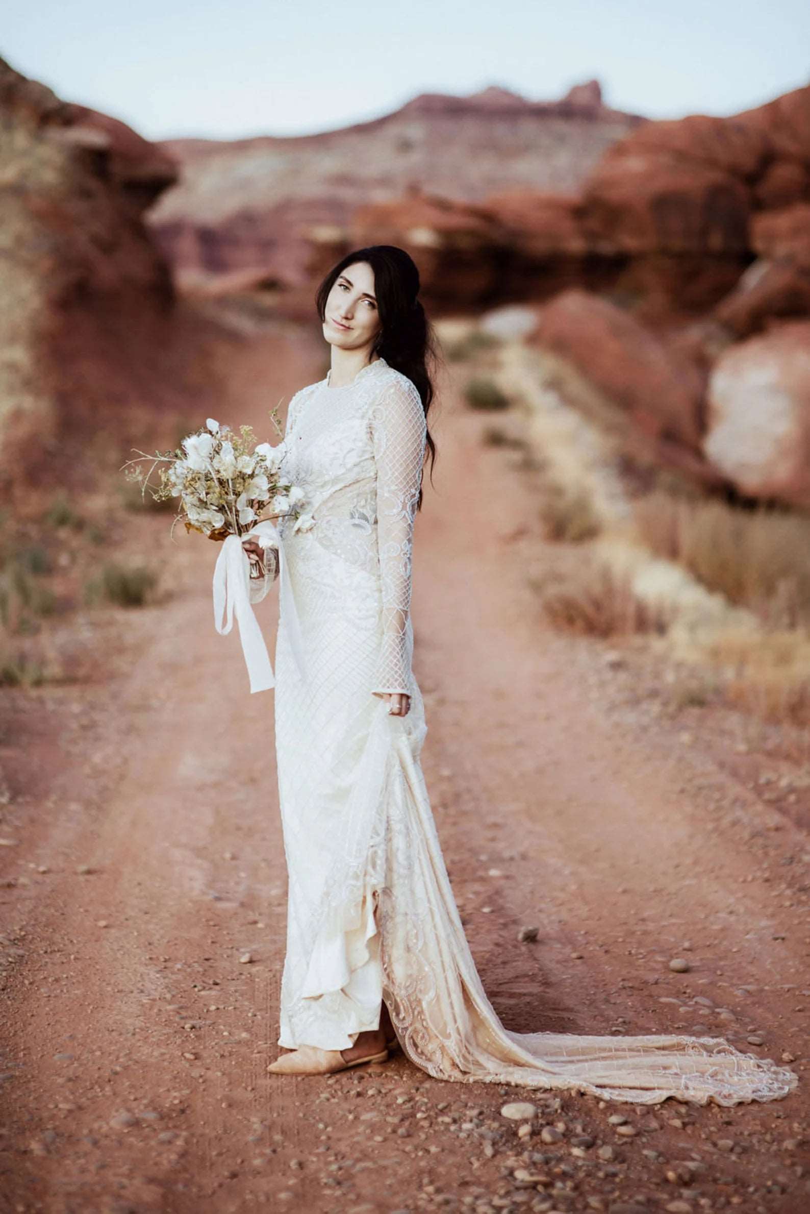 Heavily Beaded Grid Fit & Flare Wedding Dress | Shop A.Cherie Almond / US20 Heavily Beaded Grid Fit & Flare Wedding Dress | Shop A.Cherie Almond / US20