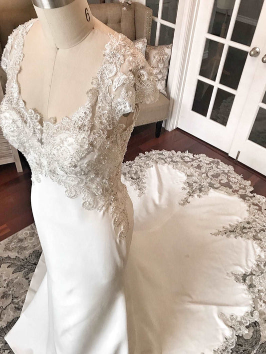 Beaded Lace with Illusion Back Fit & Flare Wedding Dress Gallia - A.Cherie Couture Shop