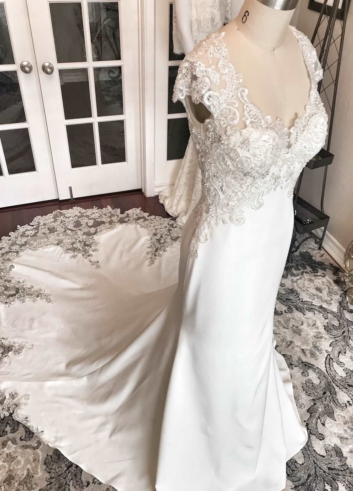 Beaded Lace with Illusion Back Fit & Flare Wedding Dress Gallia - A.Cherie Couture Shop