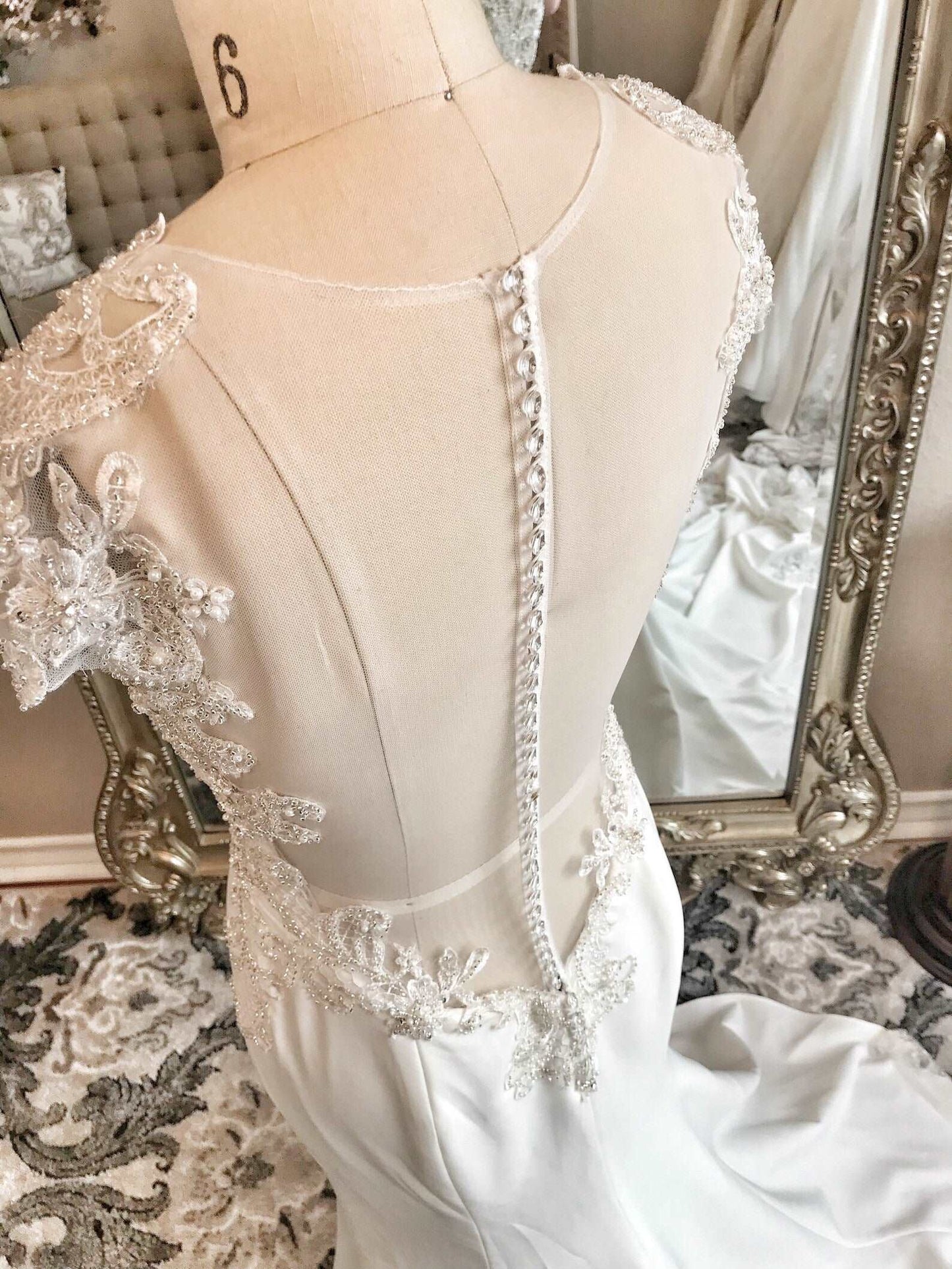 Beaded Lace with Illusion Back Fit & Flare Wedding Dress Gallia - A.Cherie Couture Shop