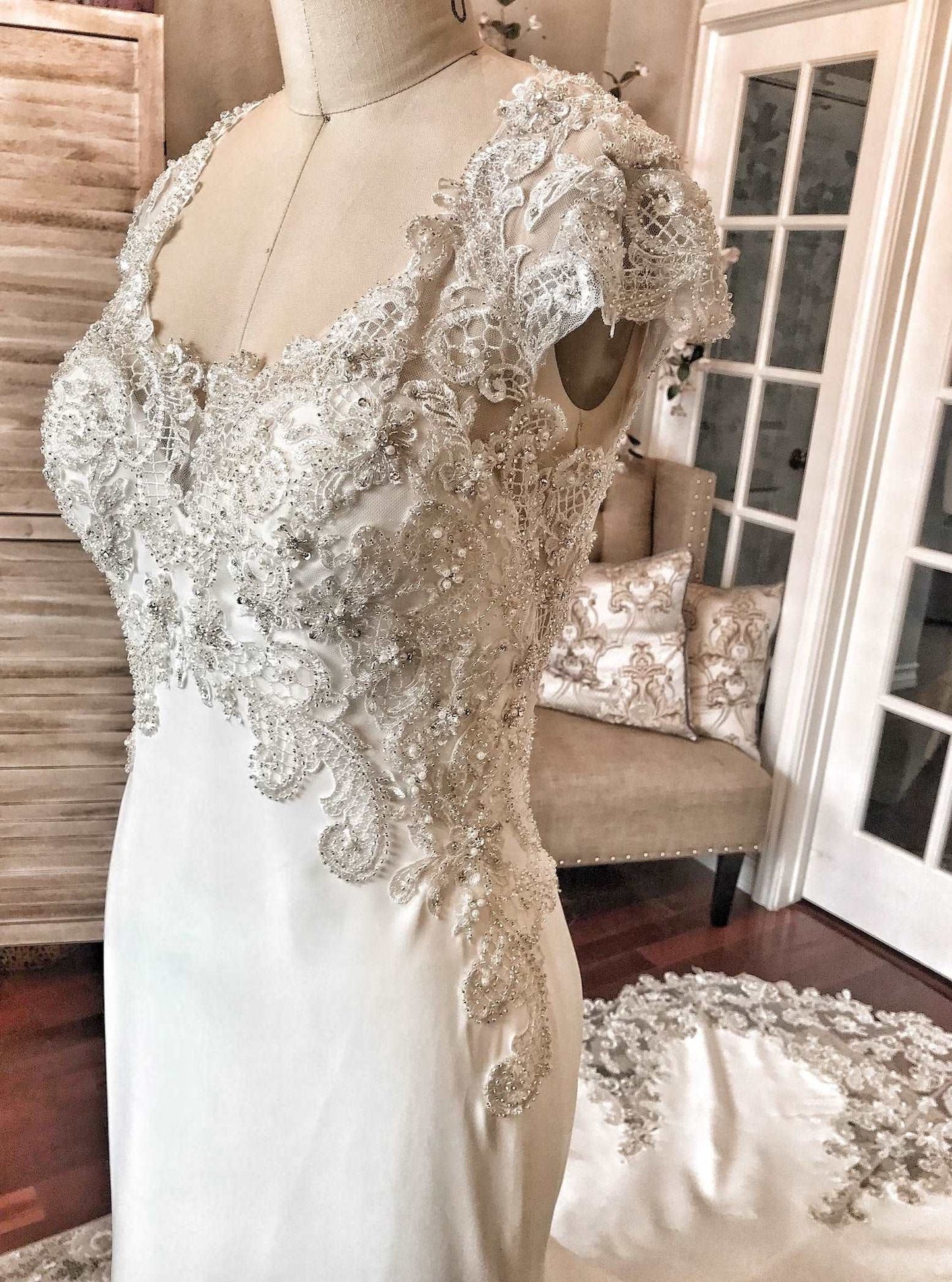 Beaded Lace with Illusion Back Fit & Flare Wedding Dress Gallia - A.Cherie Couture Shop