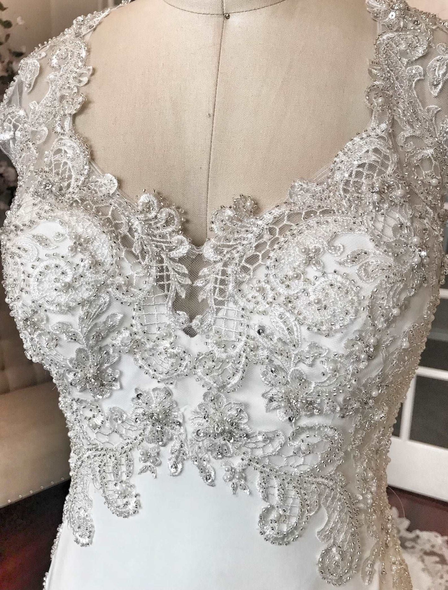 Beaded Lace with Illusion Back Fit & Flare Wedding Dress Gallia - A.Cherie Couture Shop