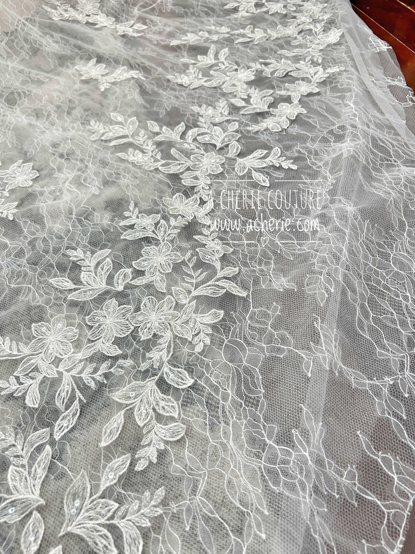 Beaded Low Neckline Open Back Layered Lace Fit & Flare Wedding Dress Ember - A.Cherie Couture Shop