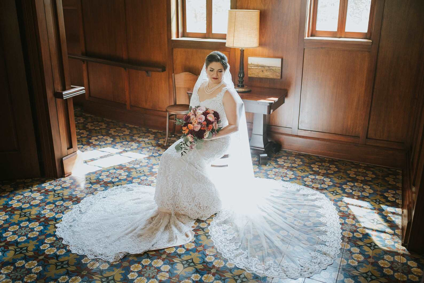 Beaded Scroll Grid Lace Fit & Flared Wedding Dress Elise - A.Cherie Couture Shop