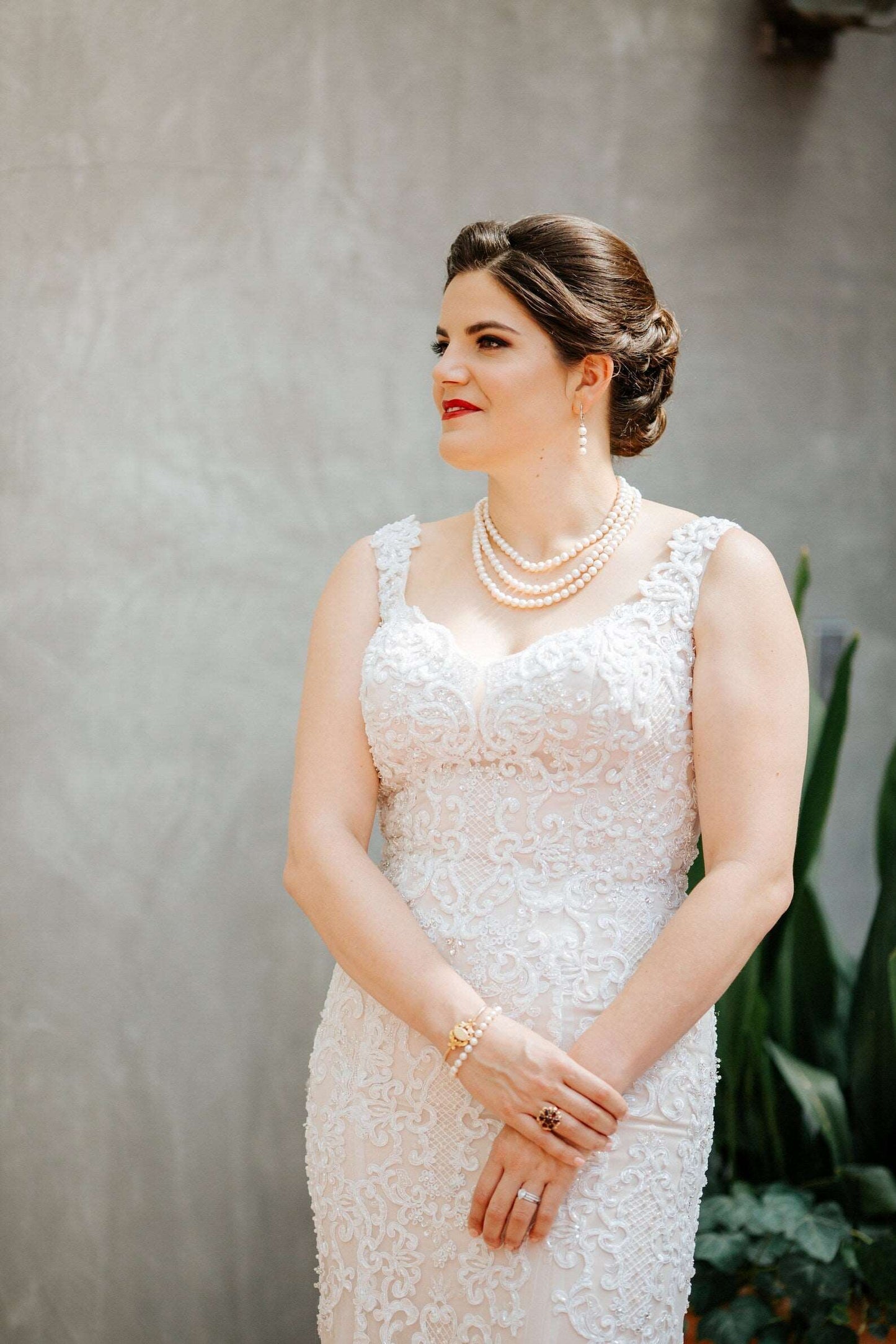 Beaded Scroll Grid Lace Fit & Flared Wedding Dress Elise - A.Cherie Couture Shop