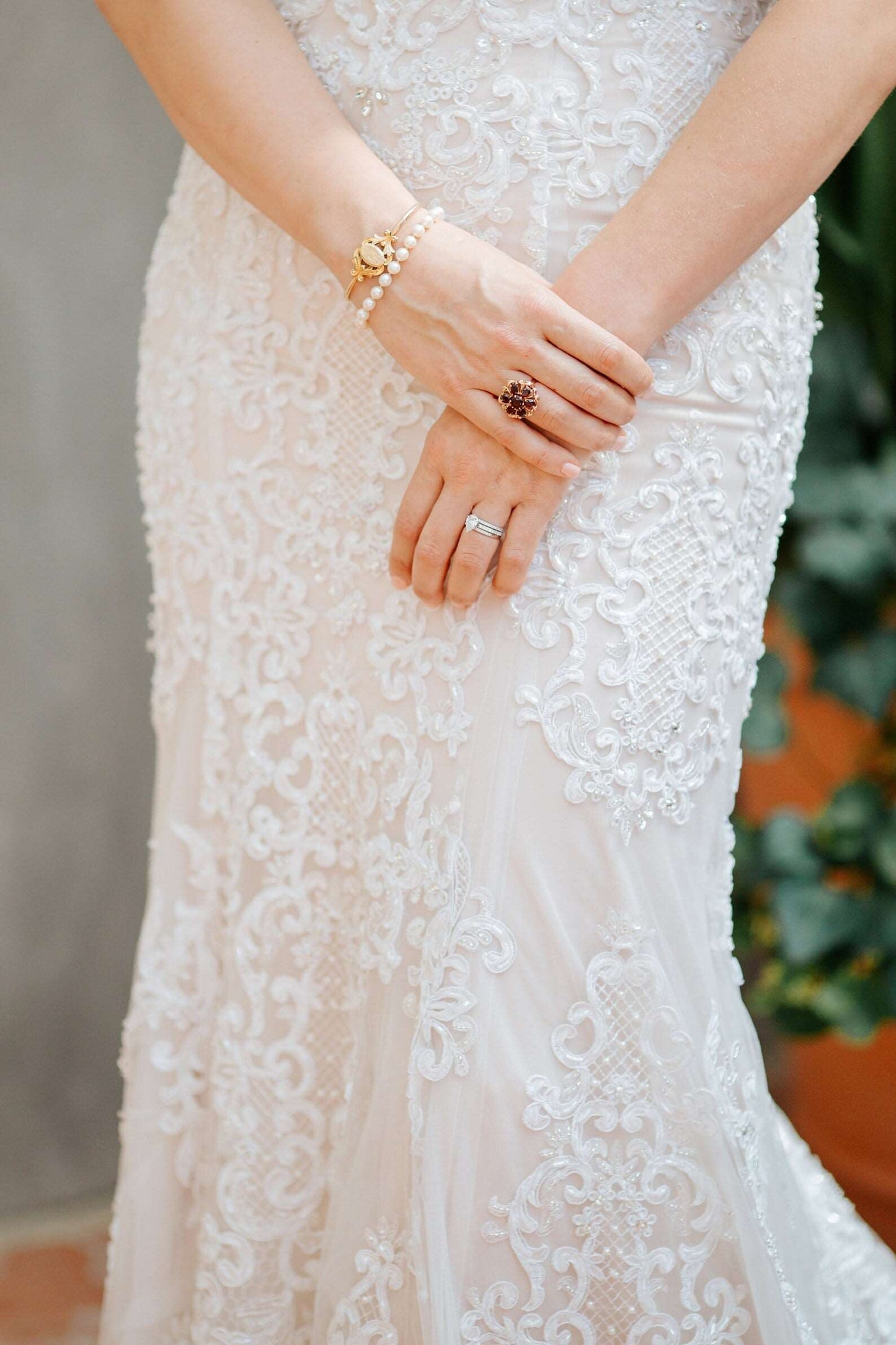 Beaded Scroll Grid Lace Fit & Flared Wedding Dress Elise - A.Cherie Couture Shop