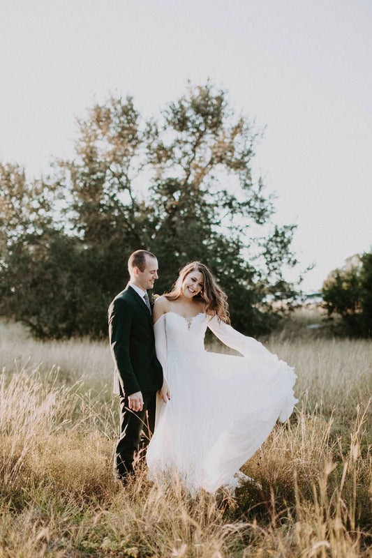 Boho Style Off Shoulder Chiffon Sheath Wedding Dress Meghan - A.Cherie Couture Shop