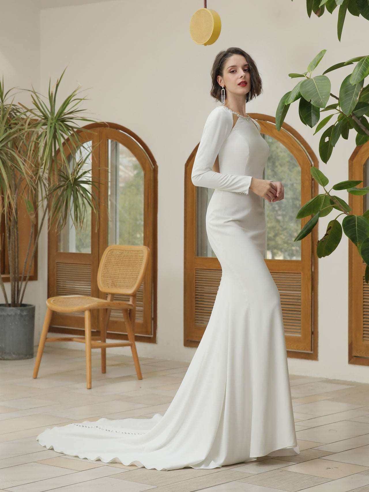 Cut-Out Crepe Fit & Flare Wedding Dress Brooklynn with Beaded Detailing - A.Cherie Couture Shop