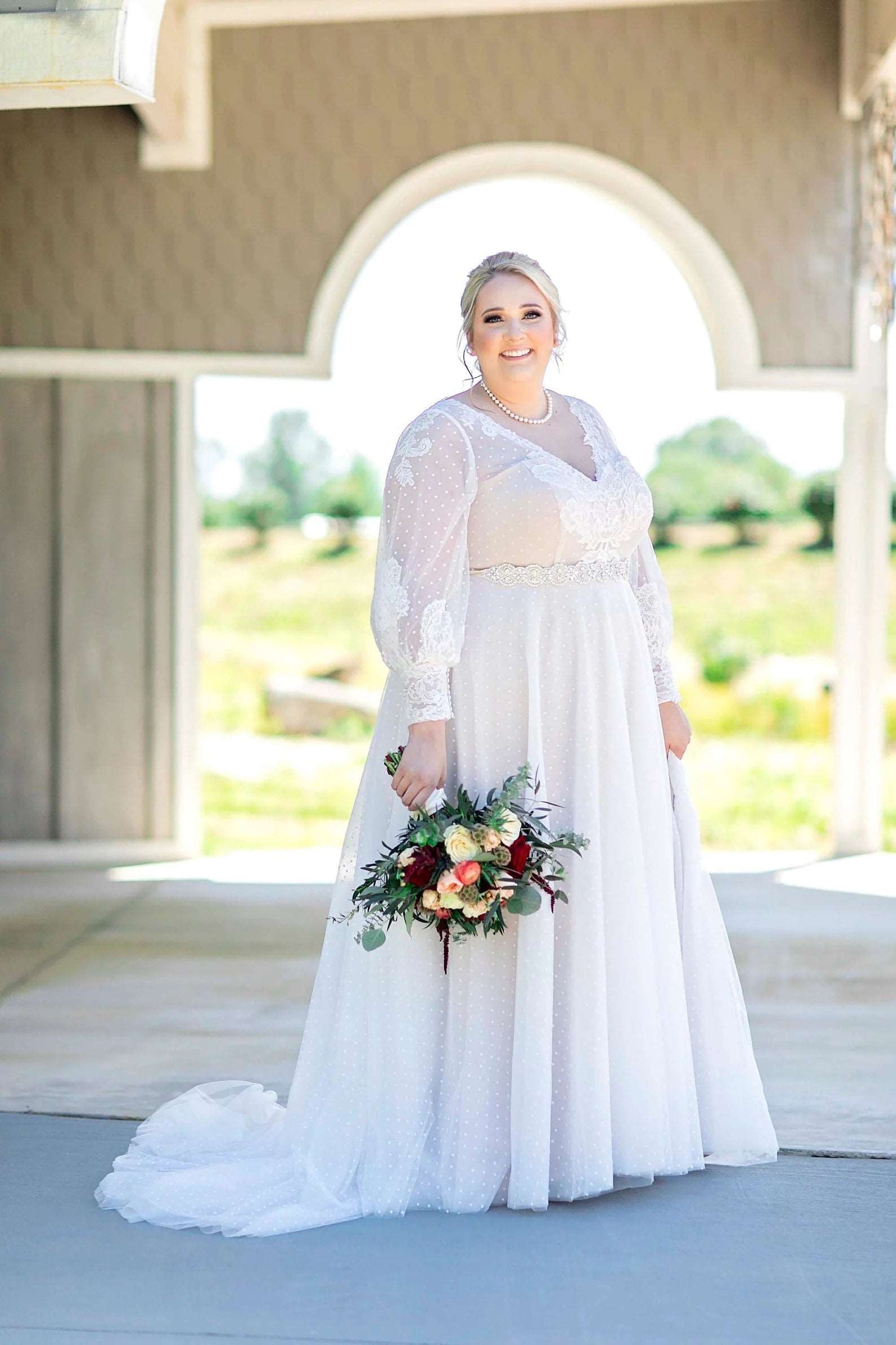 Polka Dot Tulle & Chantilly Lace A-Line Wedding Dress | Shop A.Cherie Light Ivory / US10 Polka Dot Tulle & Chantilly Lace A-Line Wedding Dress | Shop A.Cherie Light Ivory / US10
