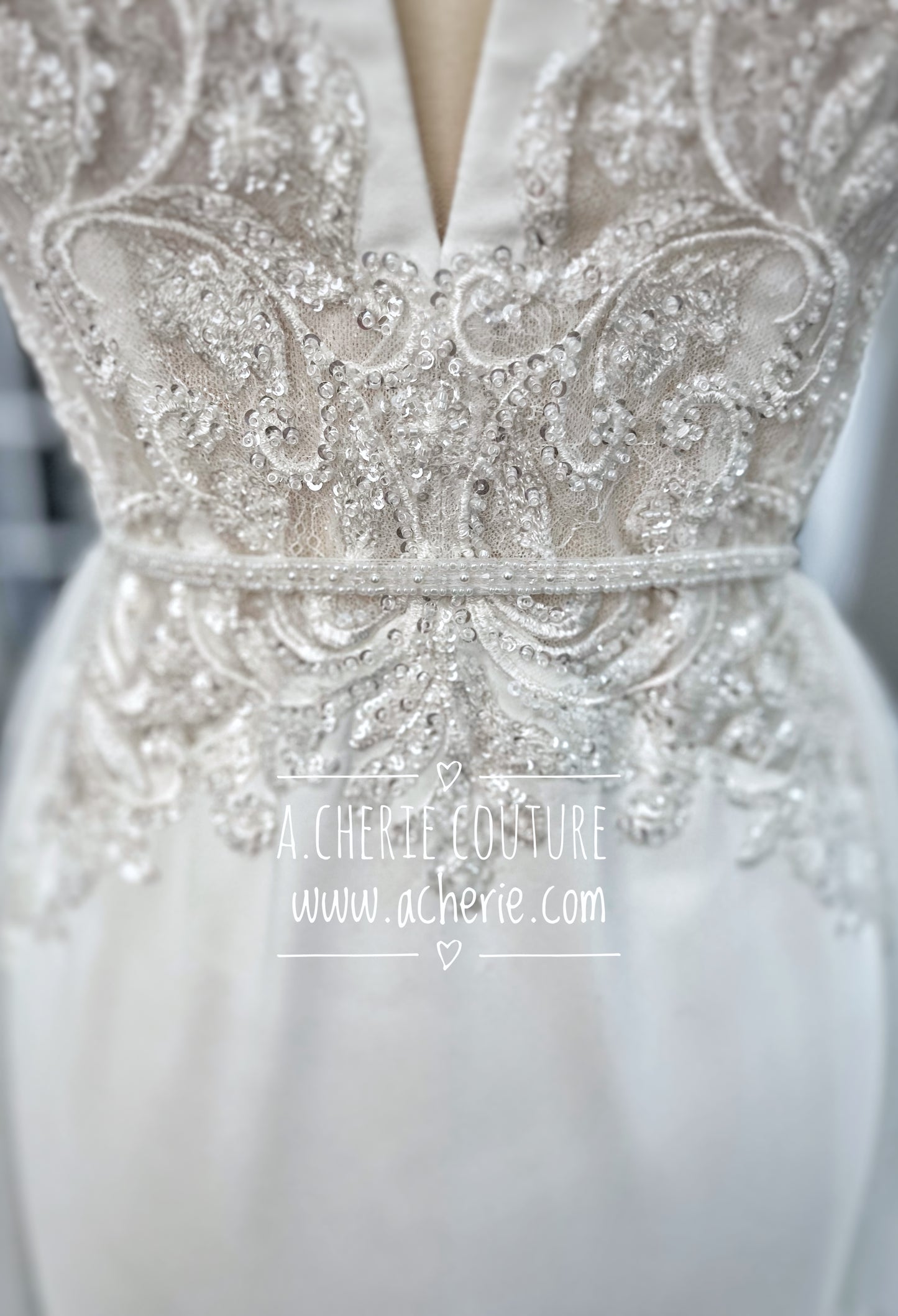 Minimalistic Tulle Wedding Overskirt with Beaded Belt - A.Cherie Couture Shop