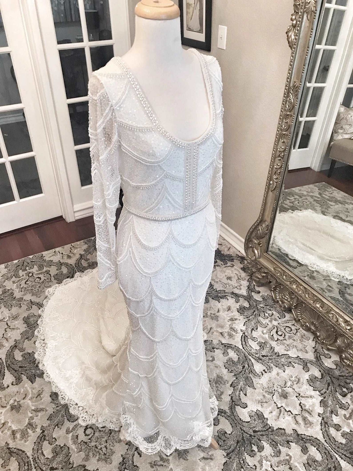 Heavily Beaded Scoop Neckline Fit & Flare Wedding Dress Elizabeth