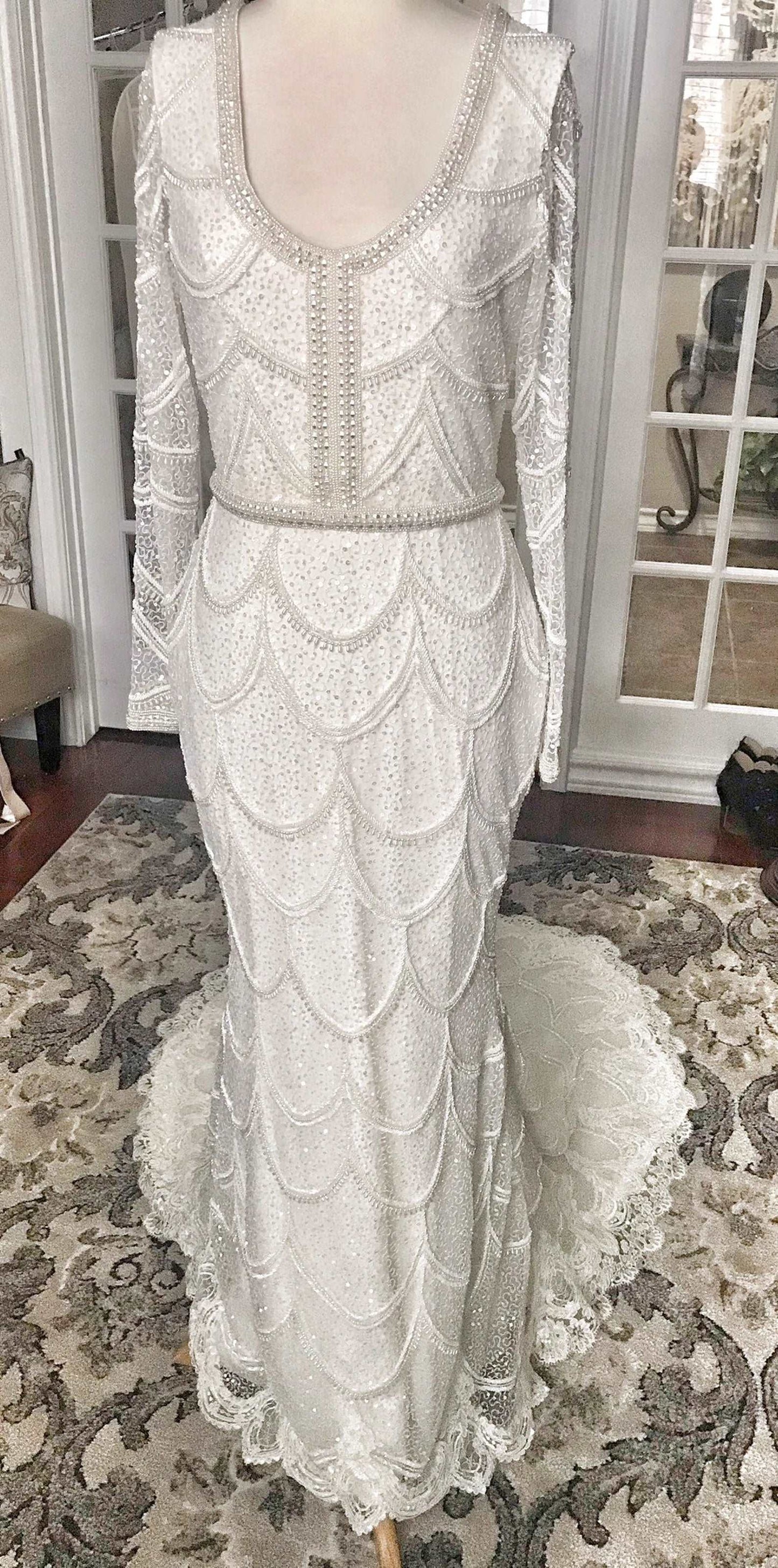 Heavily Beaded Scoop Neckline Fit & Flare Wedding Dress Elizabeth