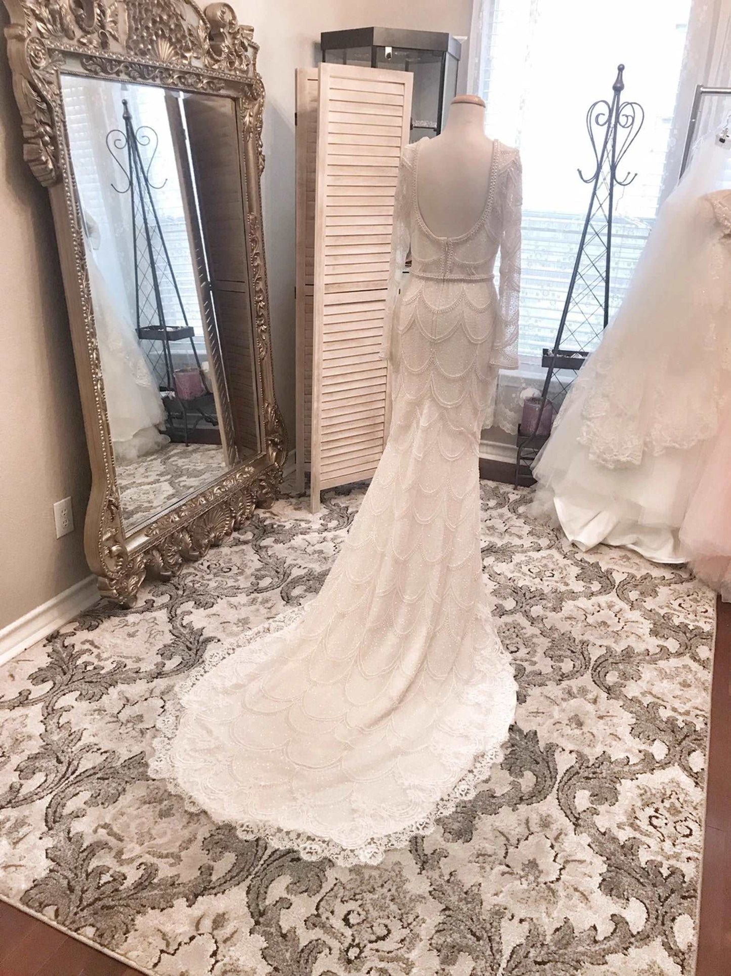 Heavily Beaded Scoop Neckline Fit & Flare Wedding Dress Elizabeth