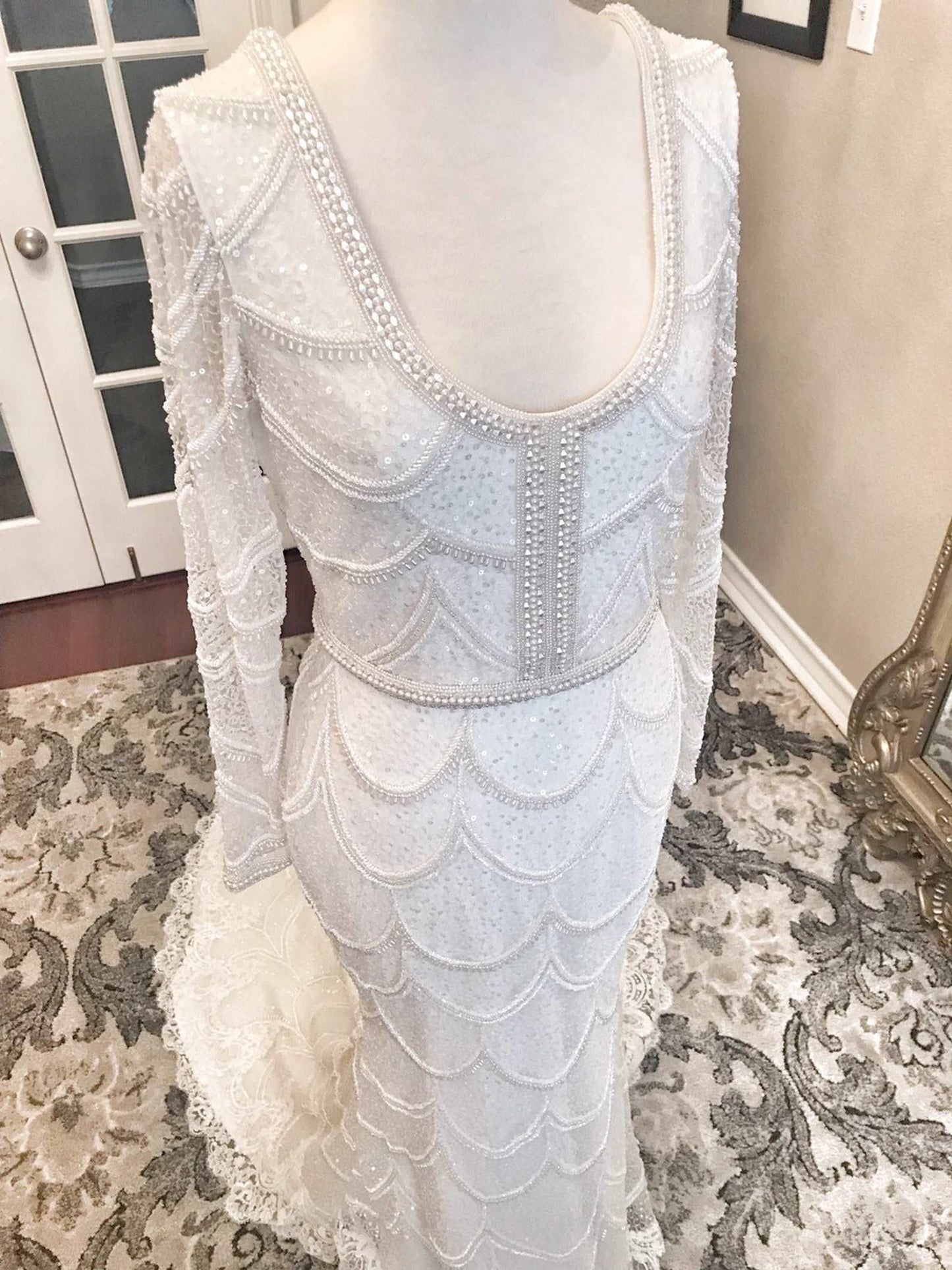 Heavily Beaded Scoop Neckline Fit & Flare Wedding Dress Elizabeth