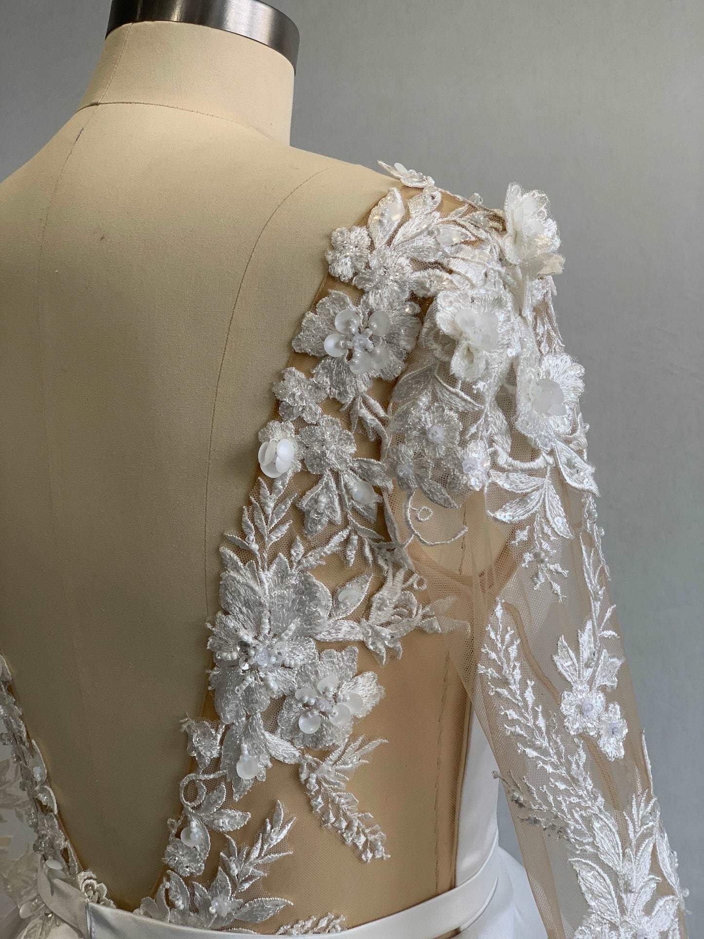 Plunge Neckline Lace & Satin Full A-line Wedding Dress Taylor - A.Cherie Couture Shop