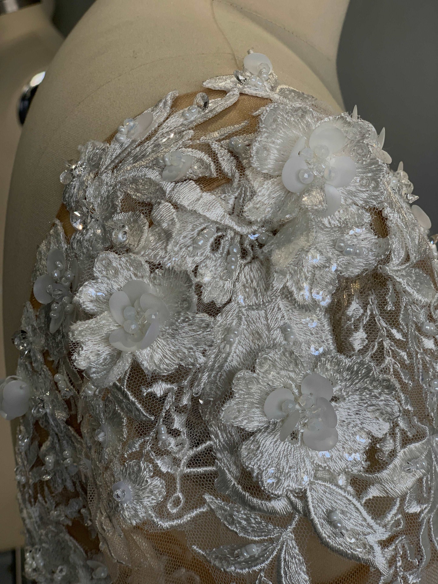 Plunge Neckline Lace & Satin Full A-line Wedding Dress Taylor - A.Cherie Couture Shop