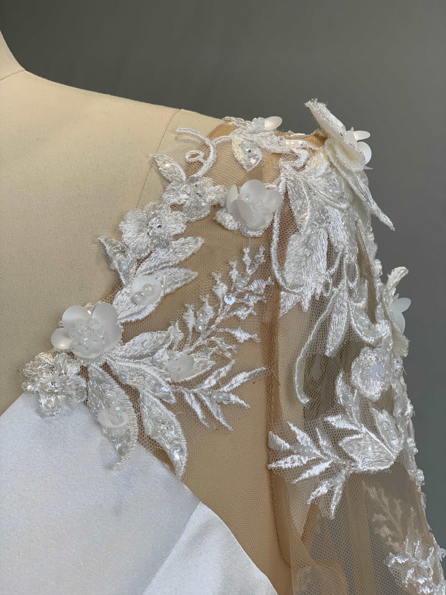 Plunge Neckline Lace & Satin Full A-line Wedding Dress Taylor - A.Cherie Couture Shop