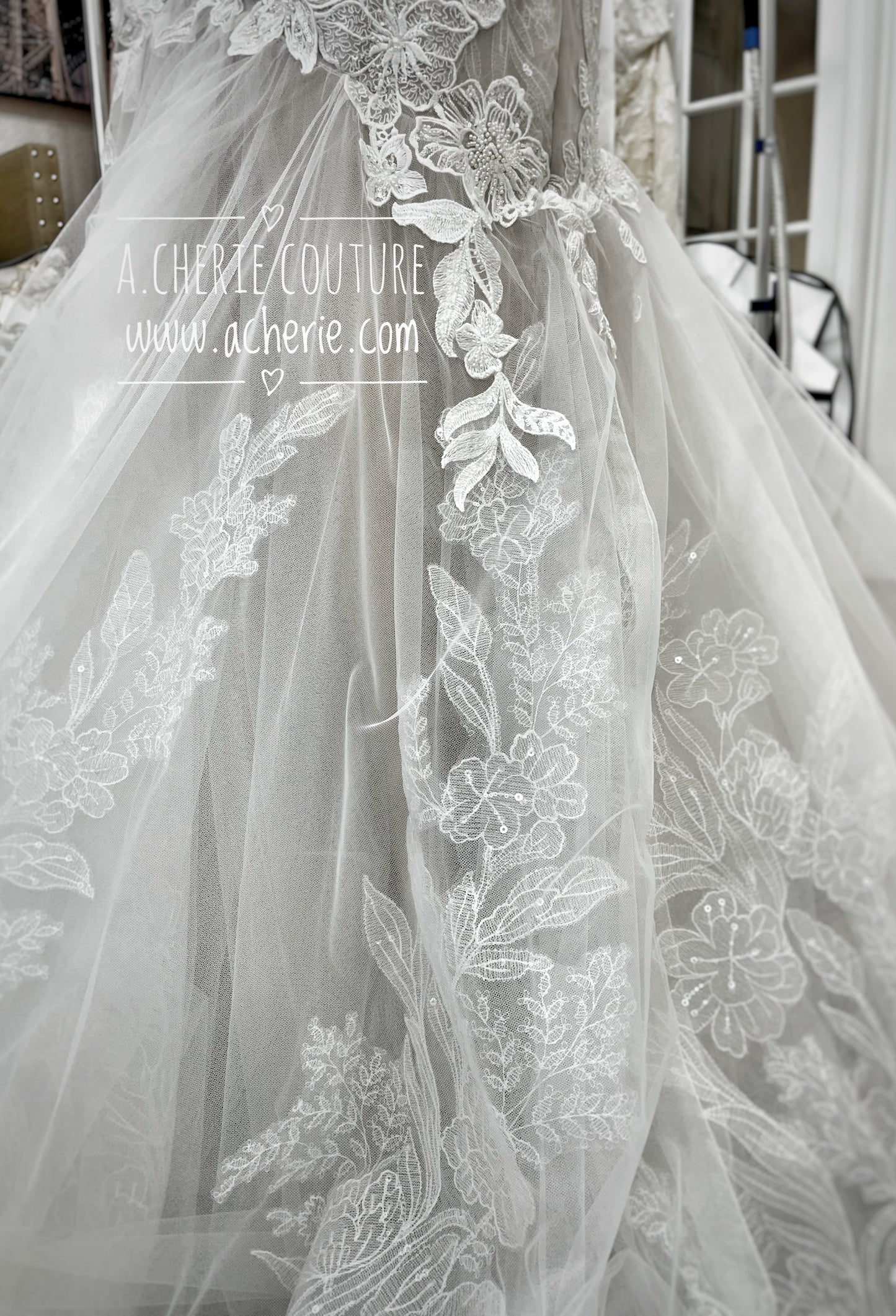 Strappy Low Back Plunge Neckline Beaded Floral Lace Trumpet Wedding Dress Kai - A.Cherie Couture Shop