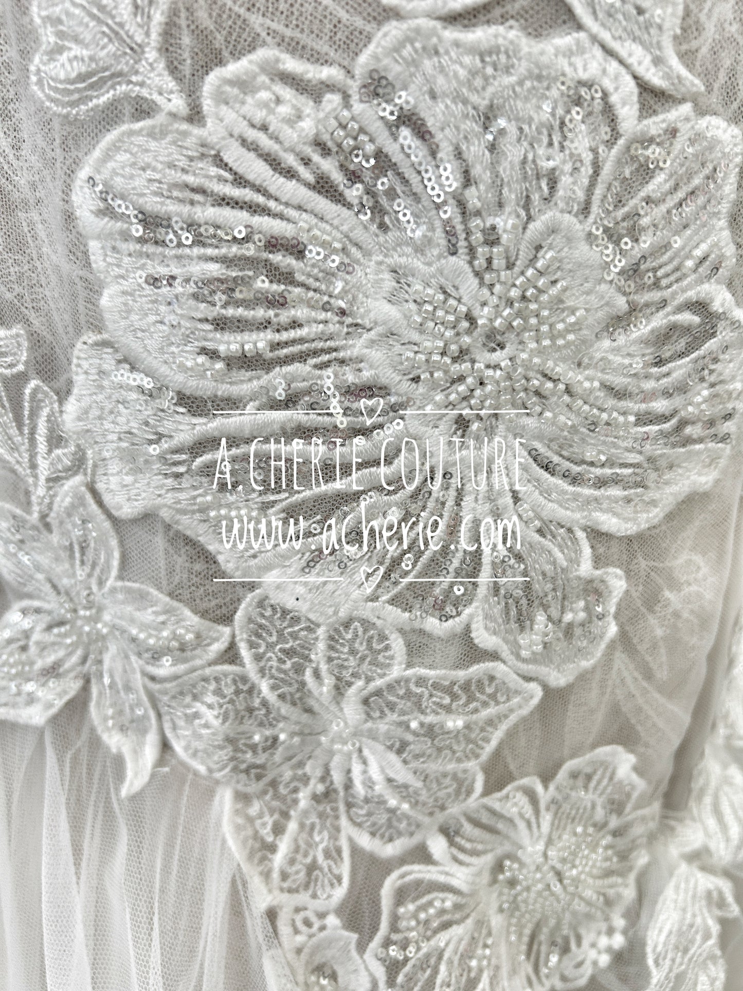Strappy Low Back Plunge Neckline Beaded Floral Lace Trumpet Wedding Dress Kai - A.Cherie Couture Shop