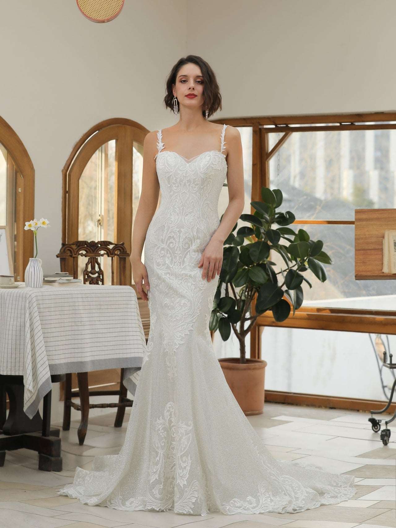 Made to Order Lace Glitter Mermaid Wedding Dress | Shop A.Cherie Light Ivory / US12 / No Overskirt Made to Order Lace Glitter Mermaid Wedding Dress | Shop A.Cherie Light Ivory / US12 / No Overskirt