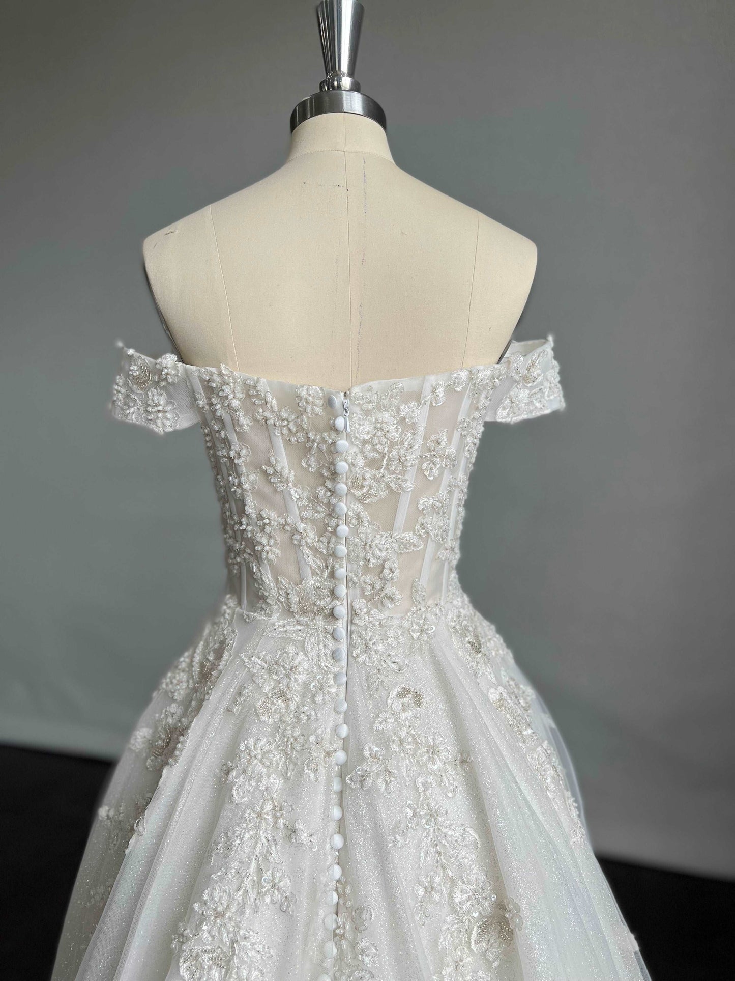 Off Shoulder Beaded Lace & Glitter Tulle A-Line Wedding Dress Wendy