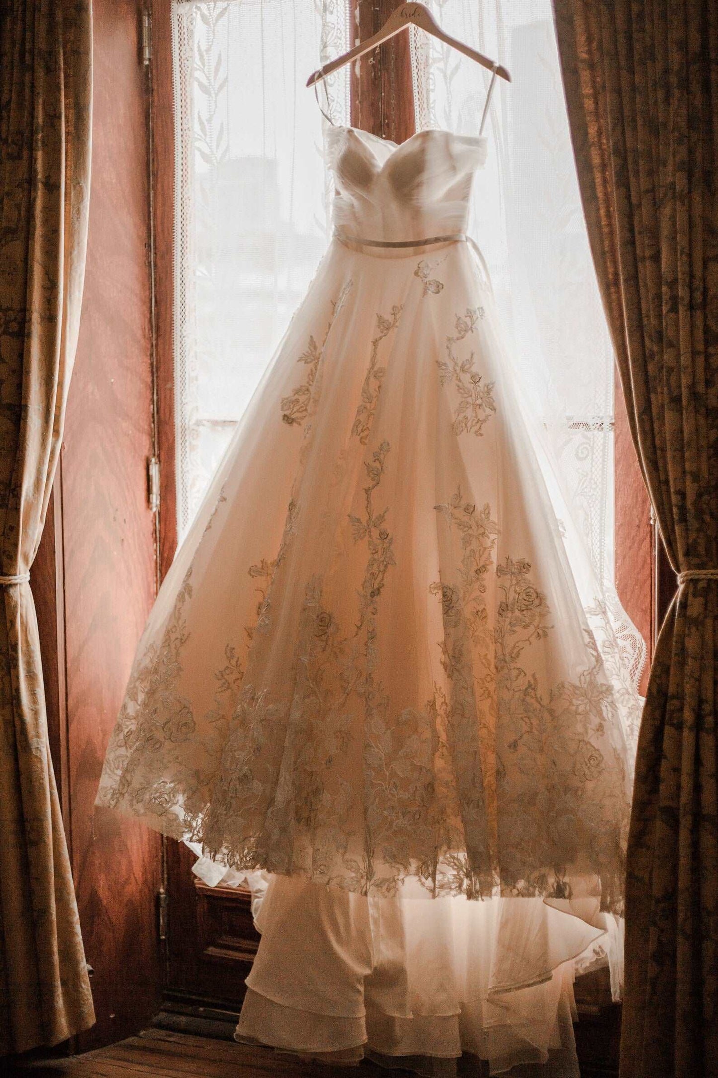 Off Shoulder Pleated with Floral Lace Full A-Line Wedding Dress Bella