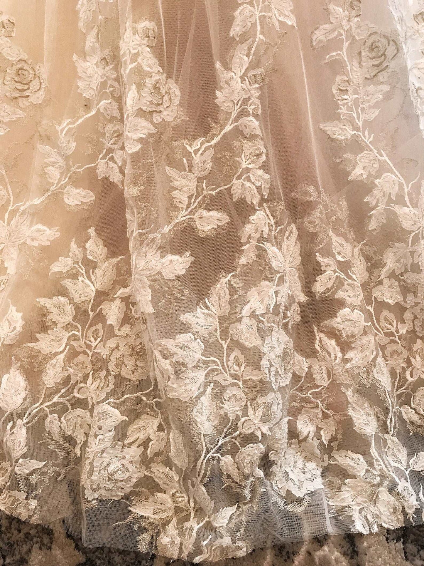 Off Shoulder Pleated with Floral Lace Full A-Line Wedding Dress Bella