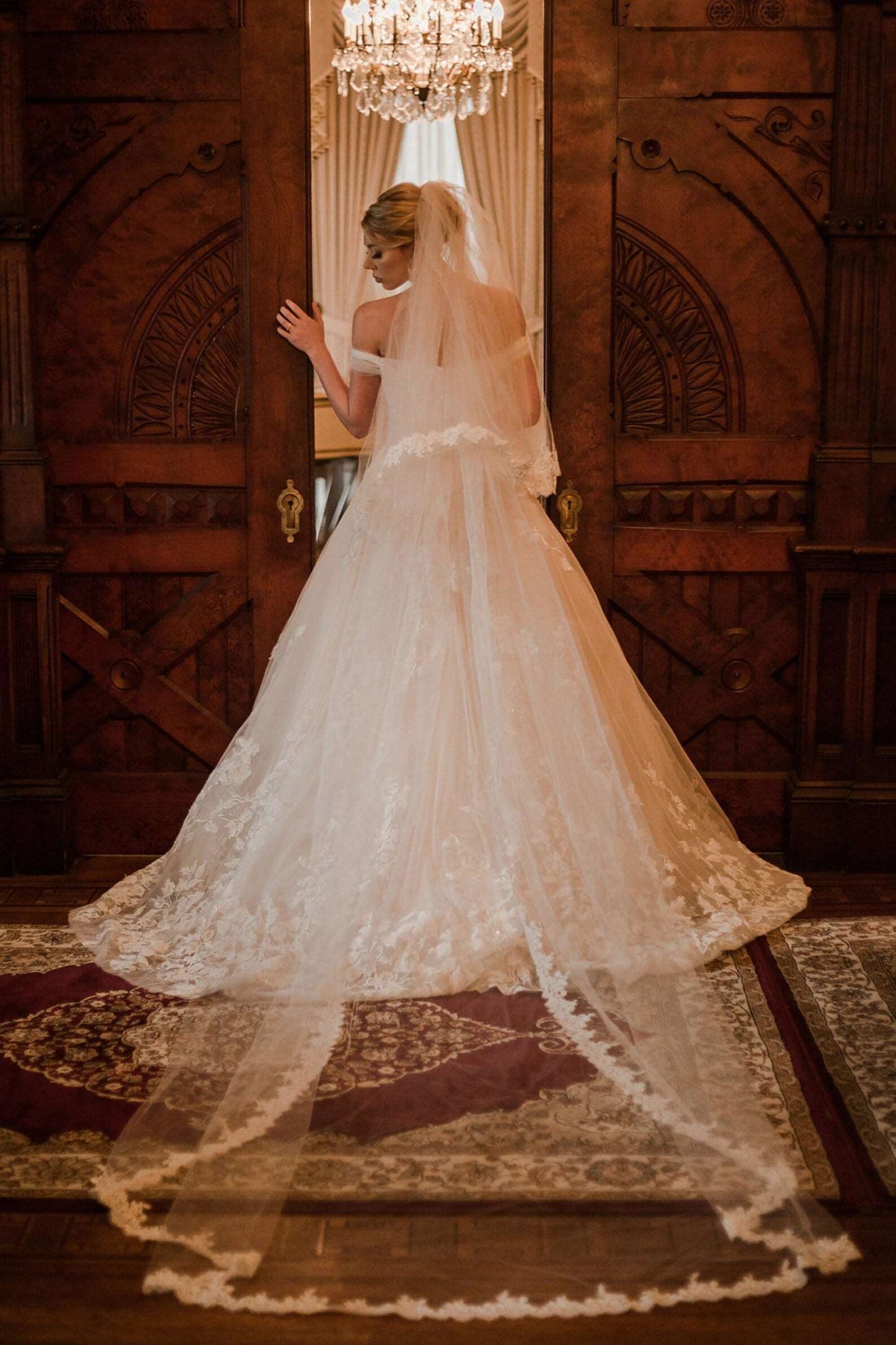 Off Shoulder Pleated with Floral Lace Full A-Line Wedding Dress Bella