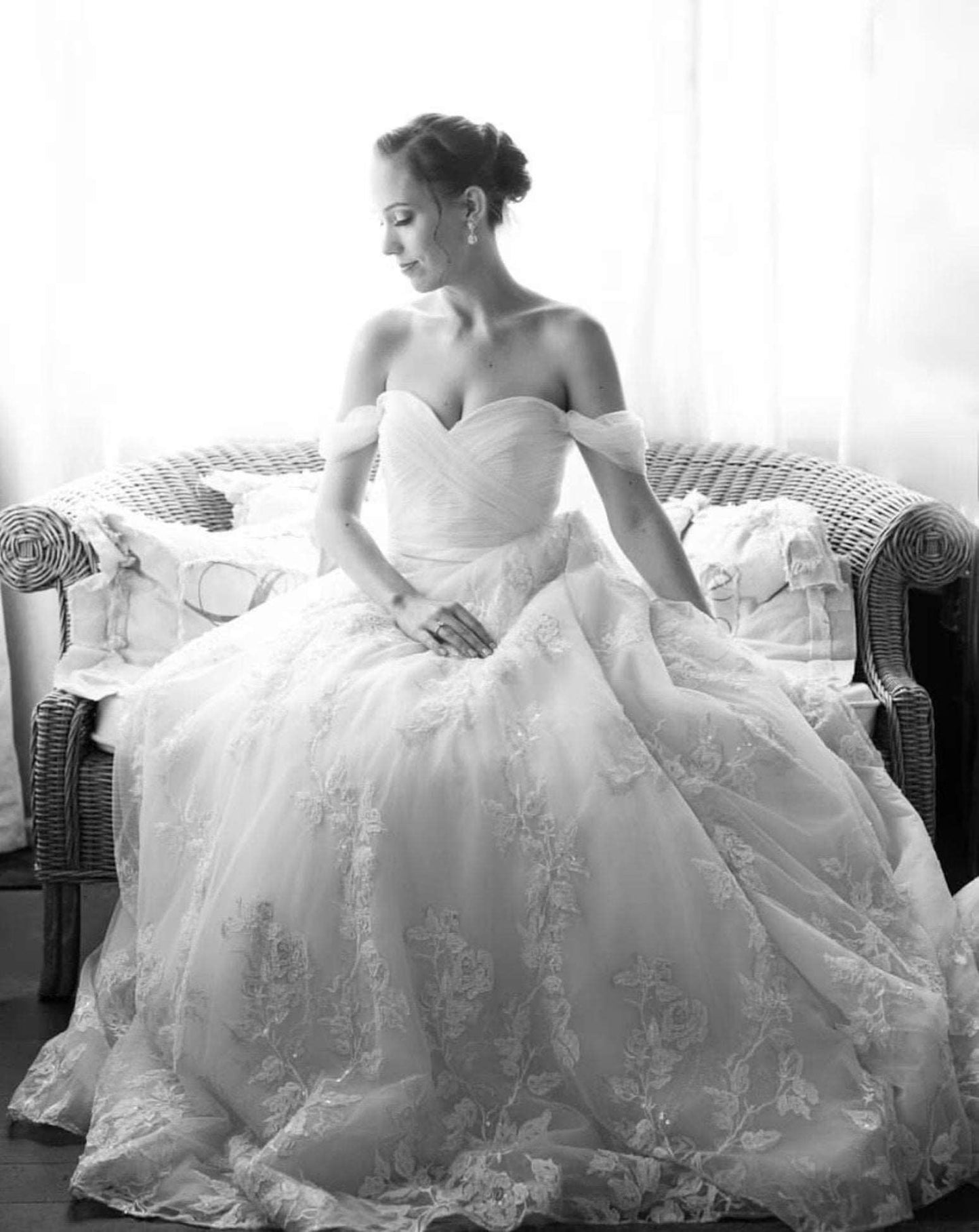 Off Shoulder Pleated with Floral Lace Full A-Line Wedding Dress Bella