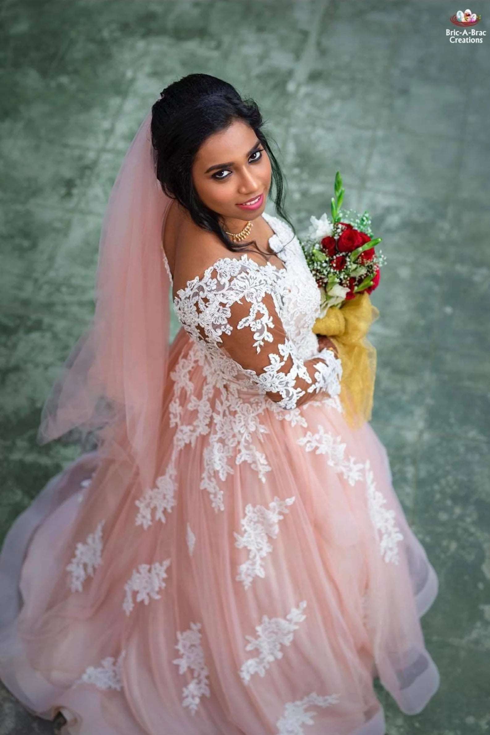 Pearl Beaded Floral Lace Colored A-Line Wedding Dress Shop