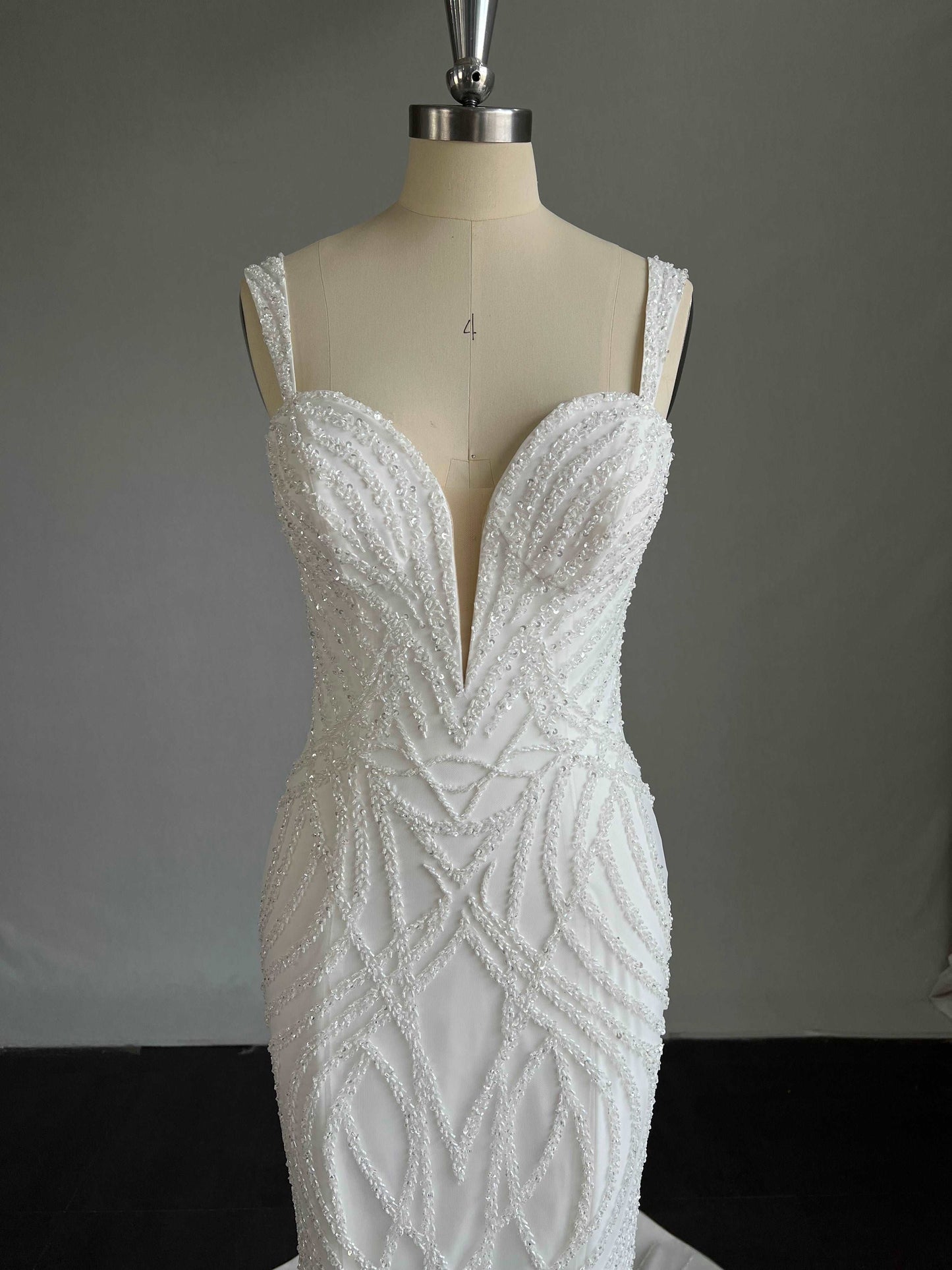 Plunge Neckline Beaded Crepe Fit & Flare Wedding Dress Amelia