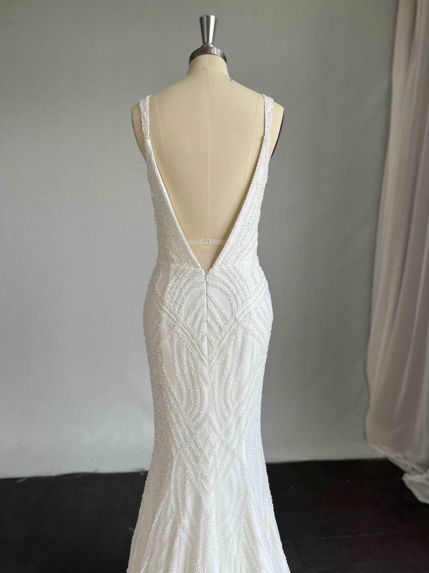 Plunge Neckline Beaded Crepe Fit & Flare Wedding Dress Amelia