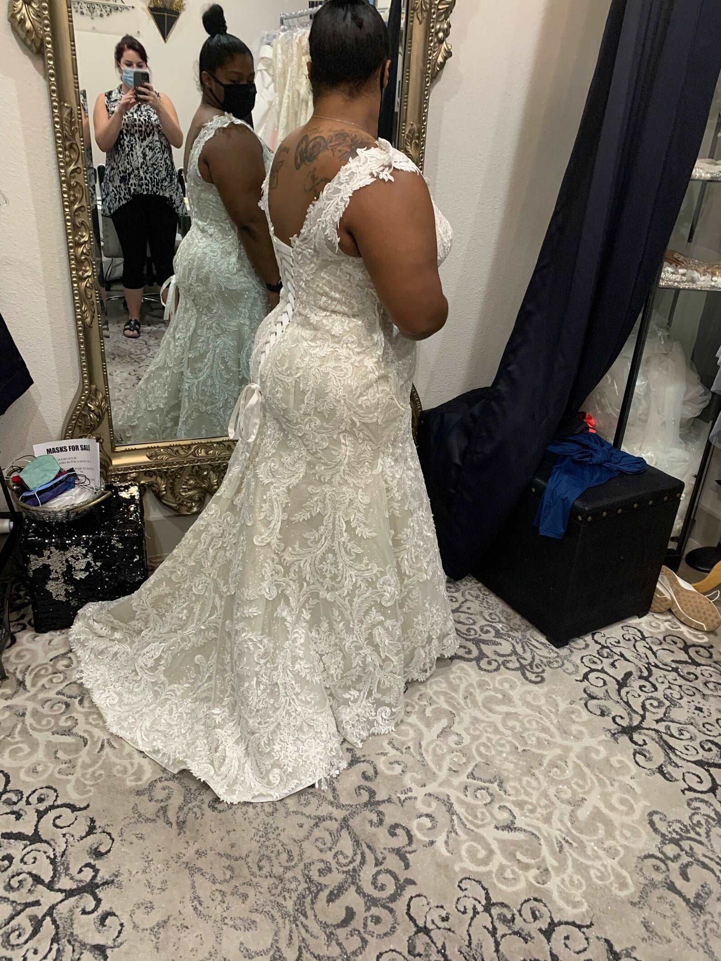 Plunging Floral Lace Glitter Trumpet Wedding Dress Charlotte