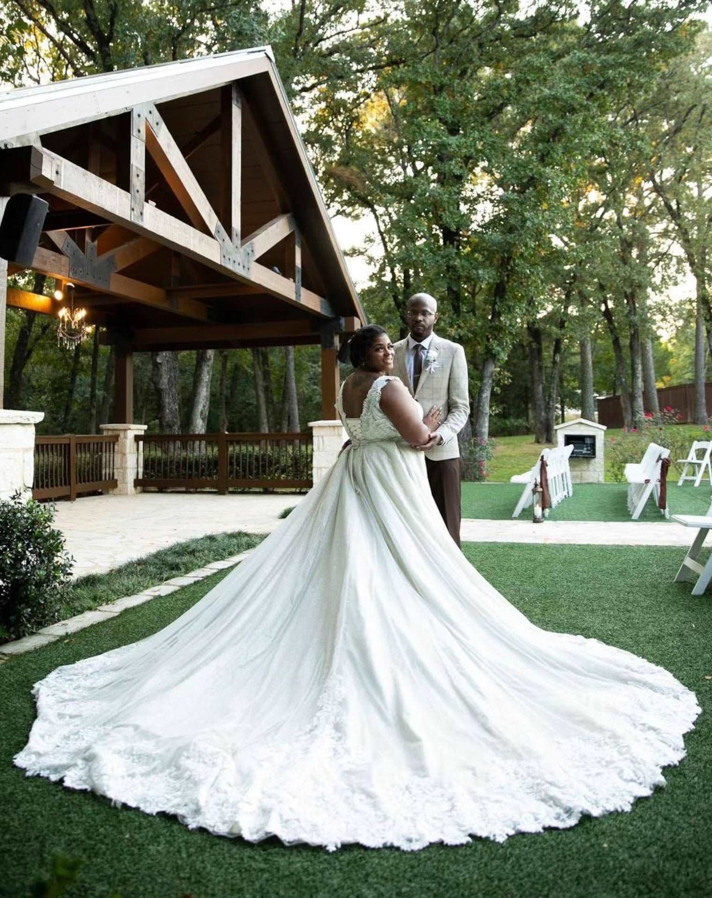 Plunging Floral Lace Glitter Trumpet Wedding Dress Charlotte