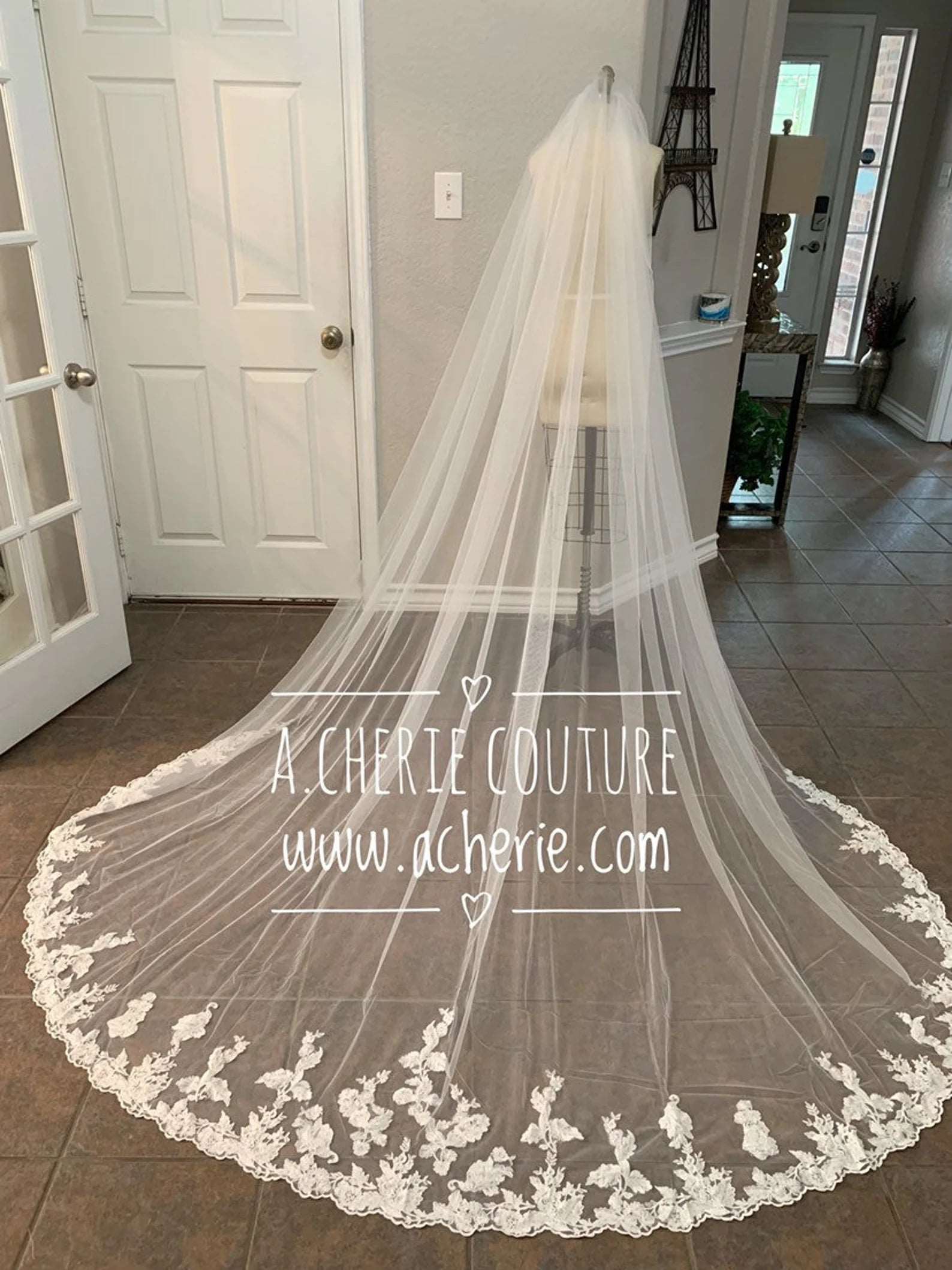 Made to Order Scallop Embroidery Lace Cathedral Veil | Shop A.Cherie Light Ivory / 110 Inches Long Made to Order Scallop Embroidery Lace Cathedral Veil | Shop A.Cherie Light Ivory / 110 Inches Long