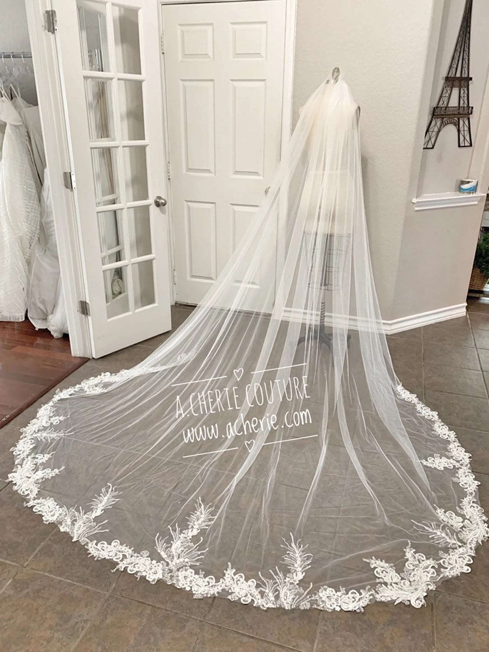 A.Cherie Couture Shop Made to Order Unique Sequin Tinsel Lace Cathedral Veil | Shop A.Cherie Light Ivory / 120 Inches Long (+$20.00 USD)