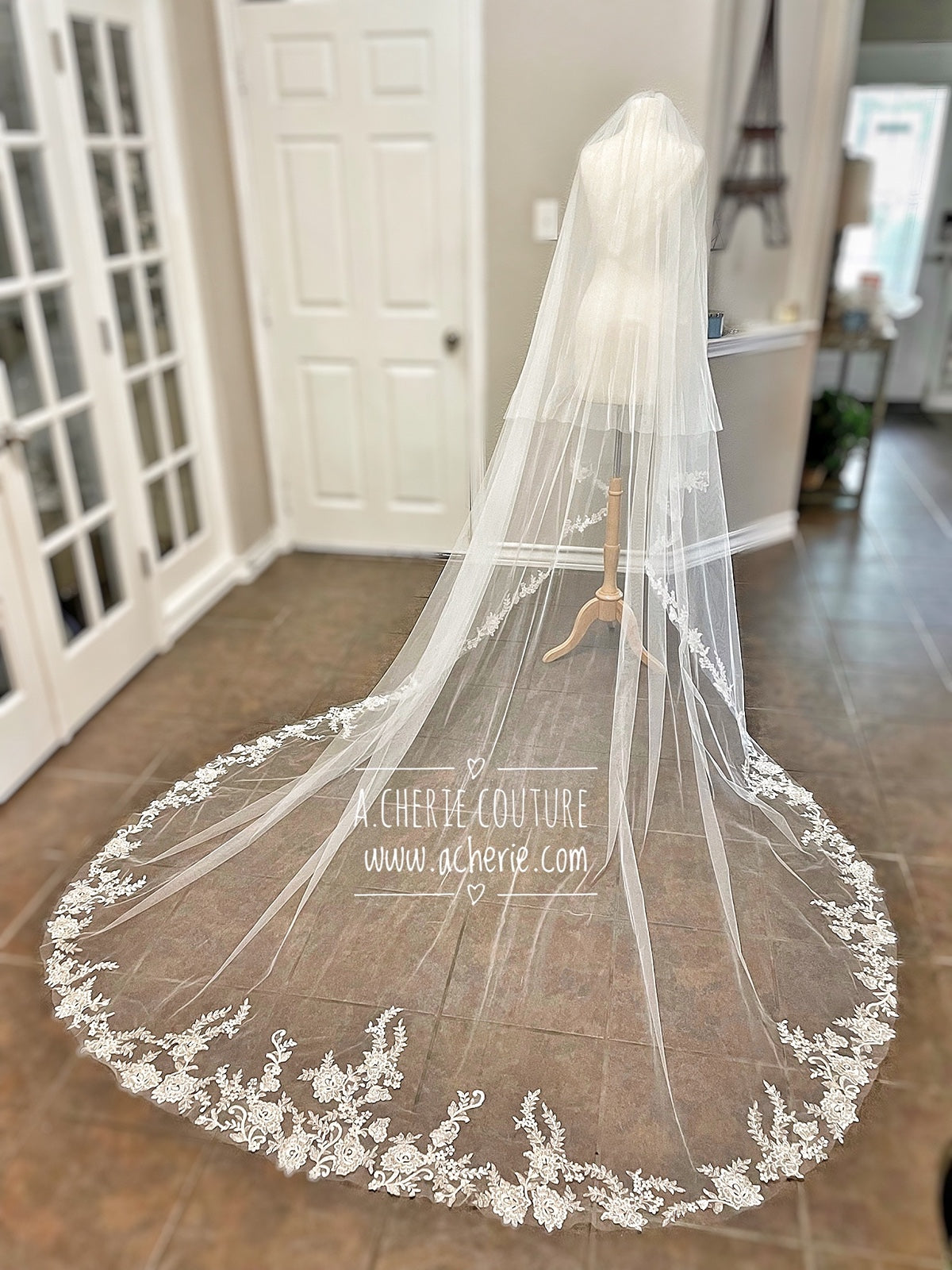 Style CHV05 Sequin Floral Lace Chapel Veil - A.Cherie Couture Shop