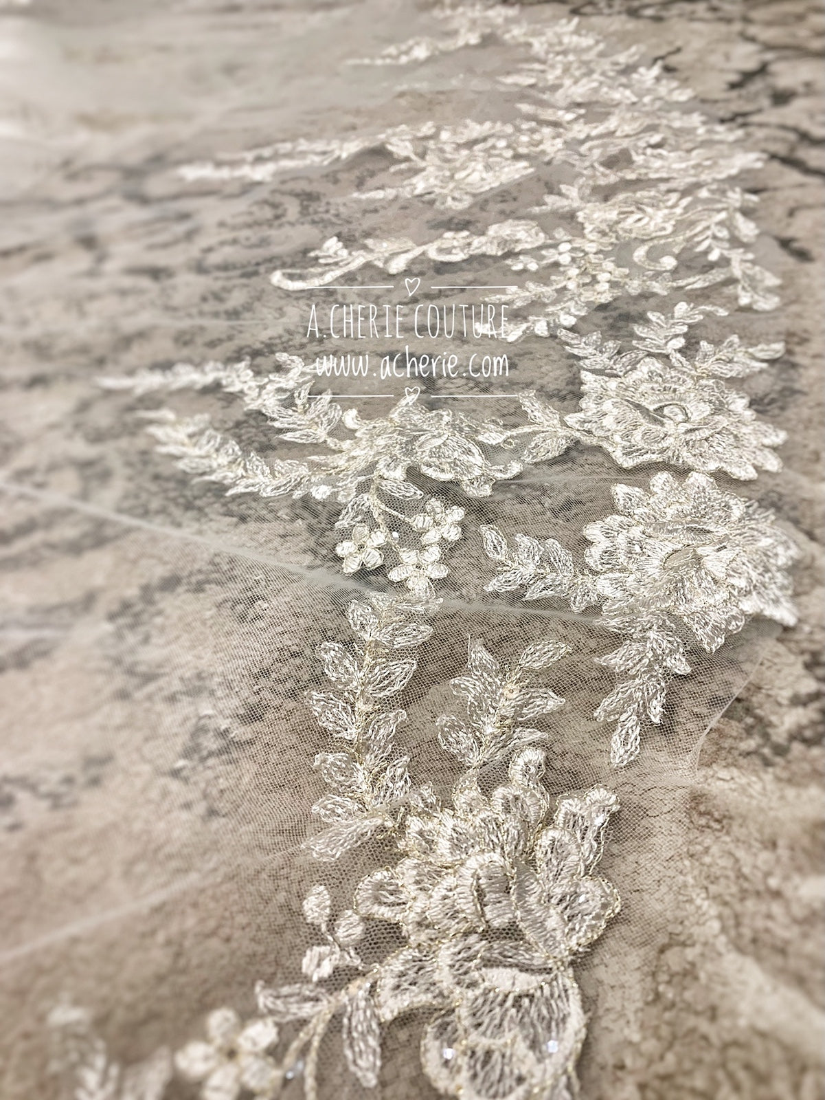Style CHV05 Sequin Floral Lace Chapel Veil - A.Cherie Couture Shop