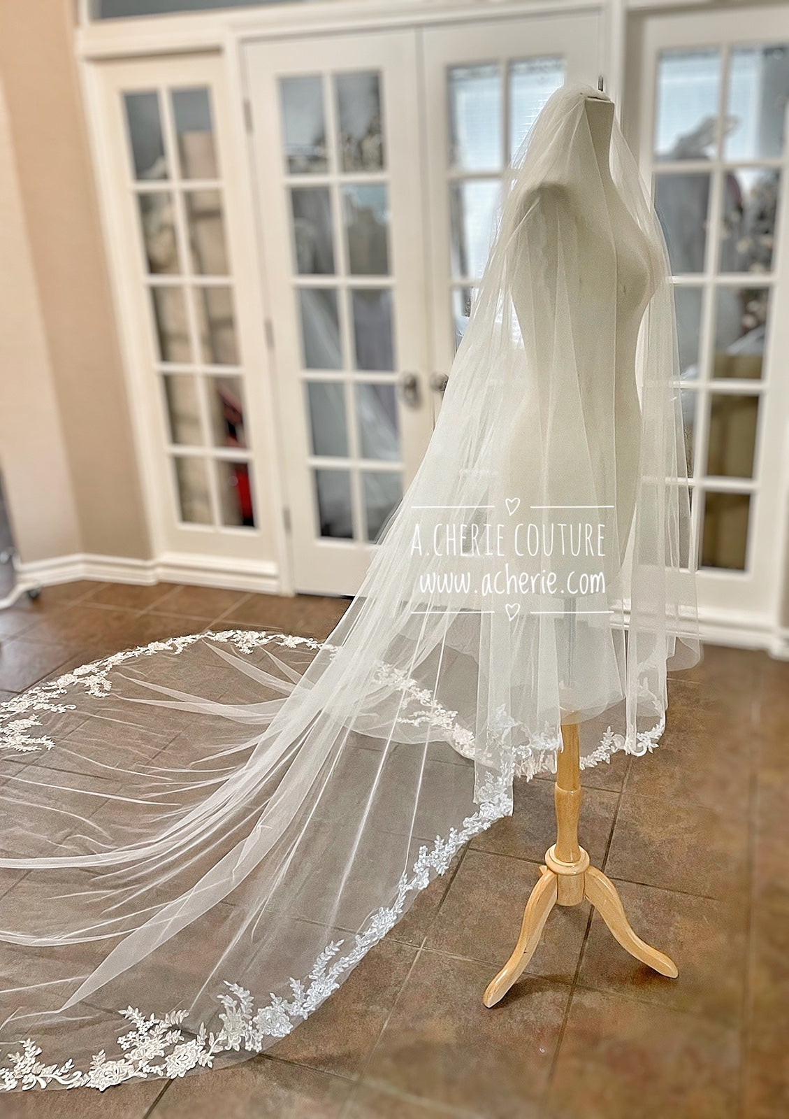 Style CHV05 Sequin Floral Lace Chapel Veil - A.Cherie Couture Shop