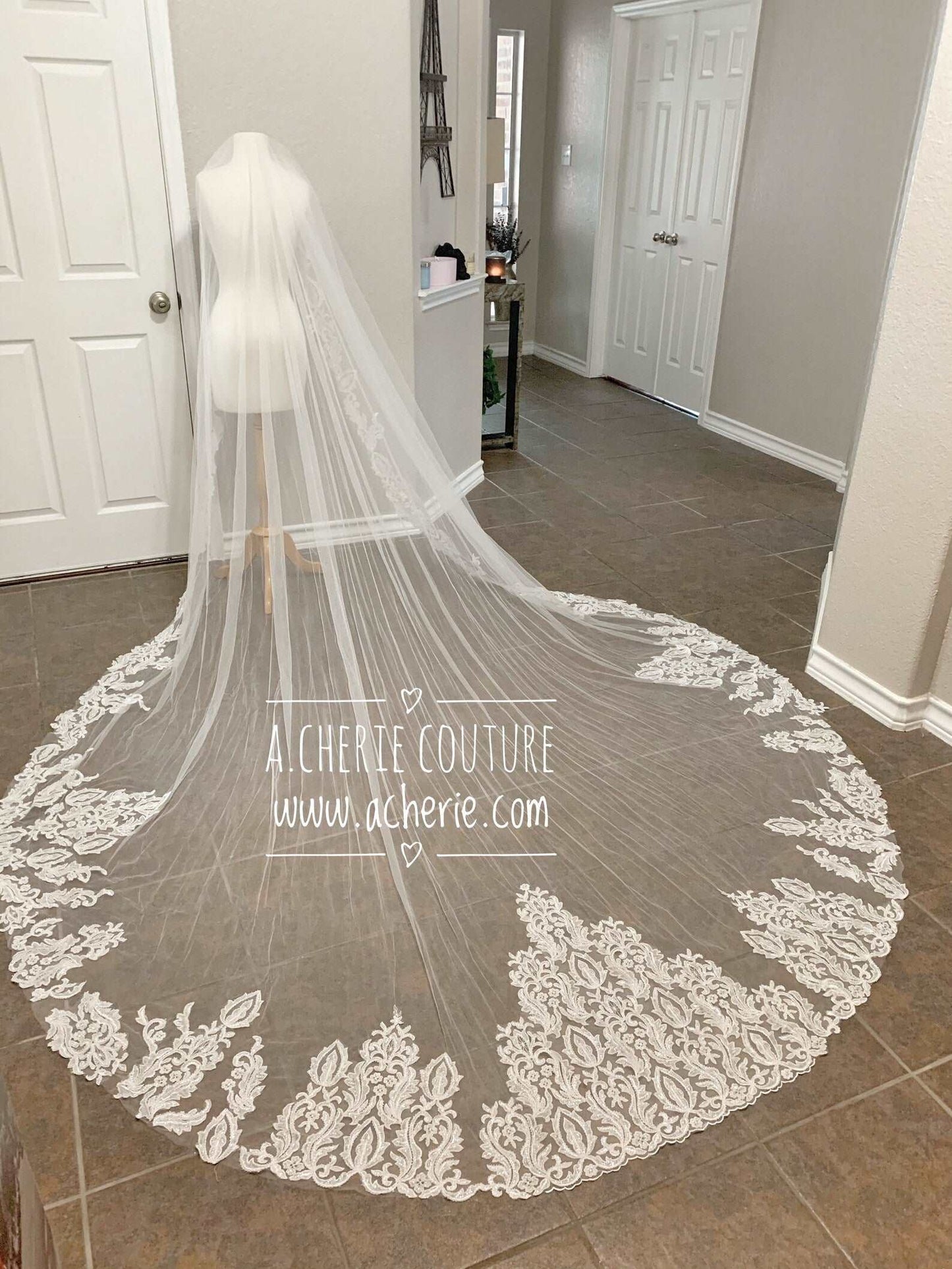 Beaded & Sequin Scroll Lace Cathedral Veil - A.Cherie Couture Shop
