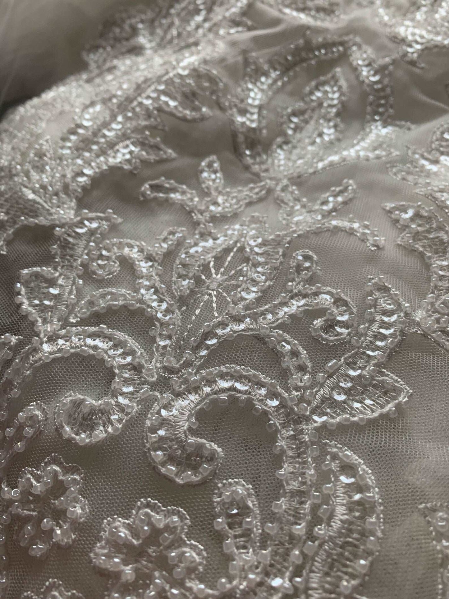 Beaded & Sequin Scroll Lace Cathedral Veil - A.Cherie Couture Shop