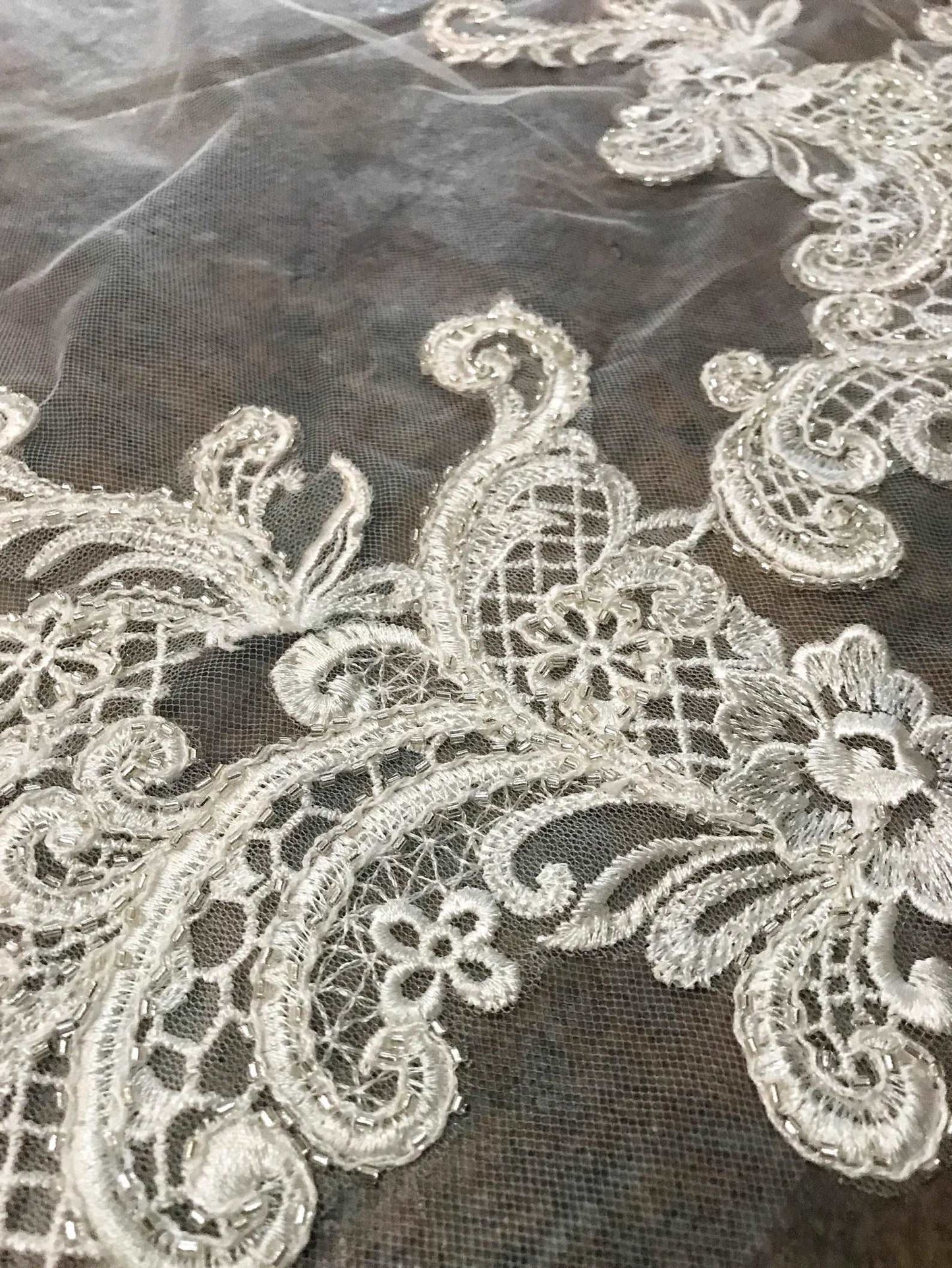 Beaded Scroll Lace Cathedral Veil - A.Cherie Couture Shop